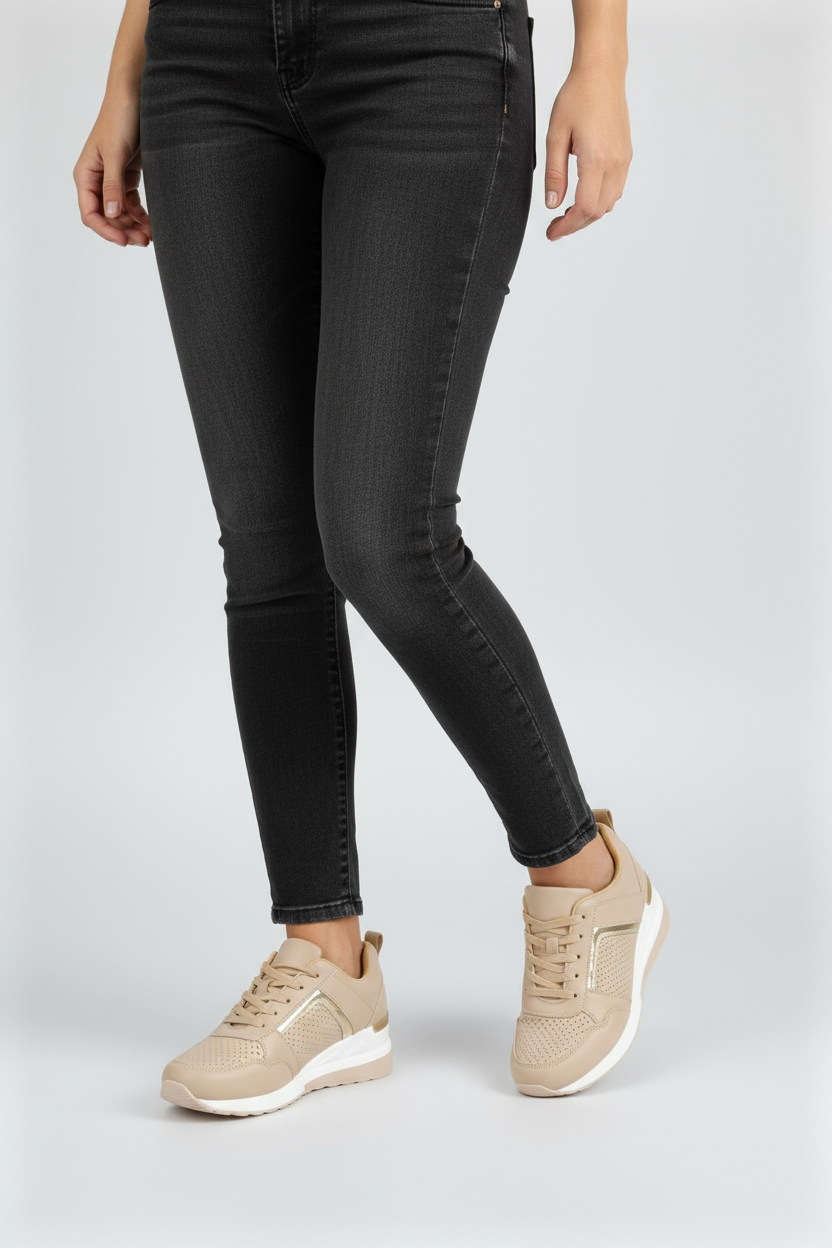 Baskets Femme | Semelle Compensée À Lacets Panneau Perforé - 2