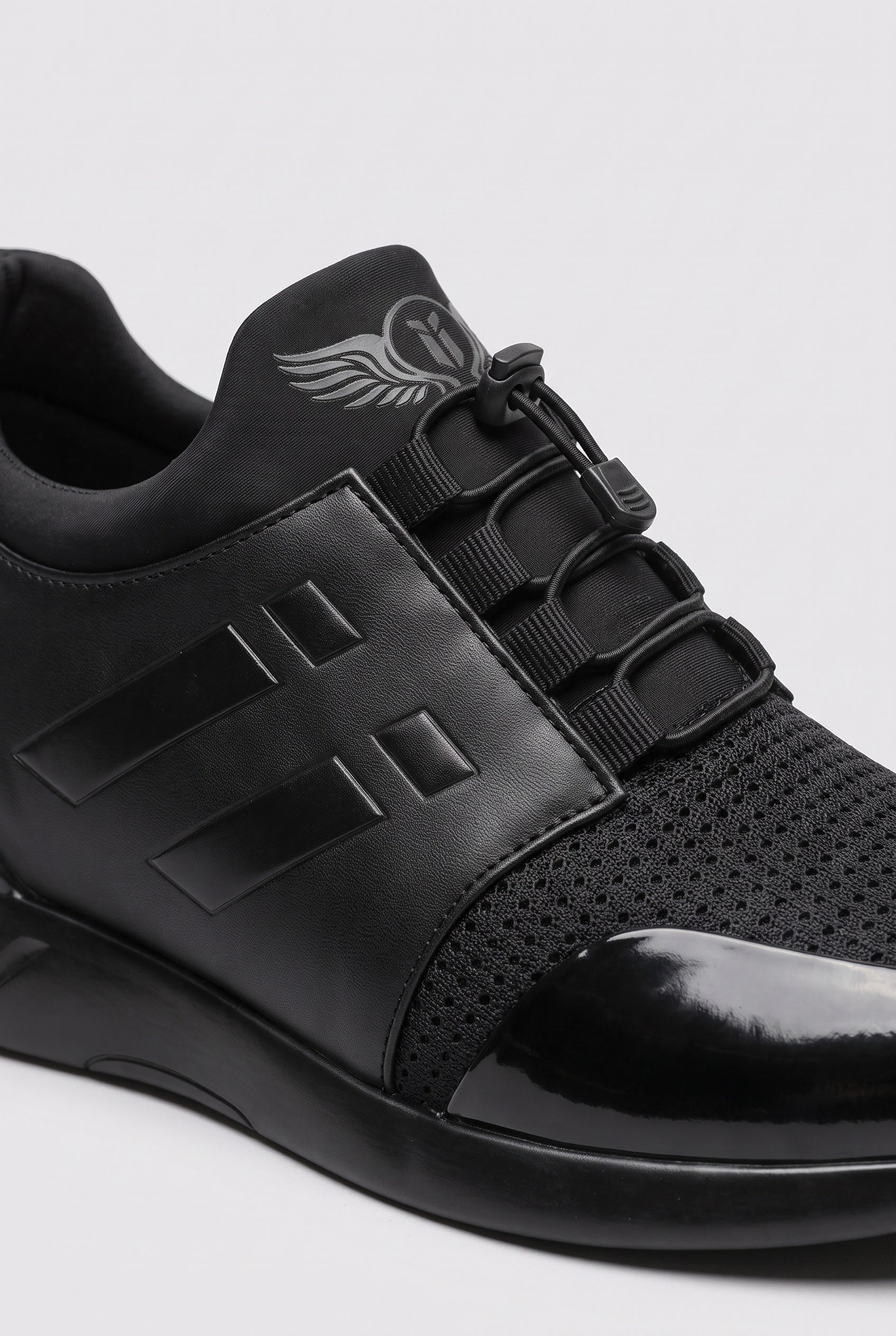 Baskets Homme | Lacets Élastiques Bout Brillant Maille Noir - 2