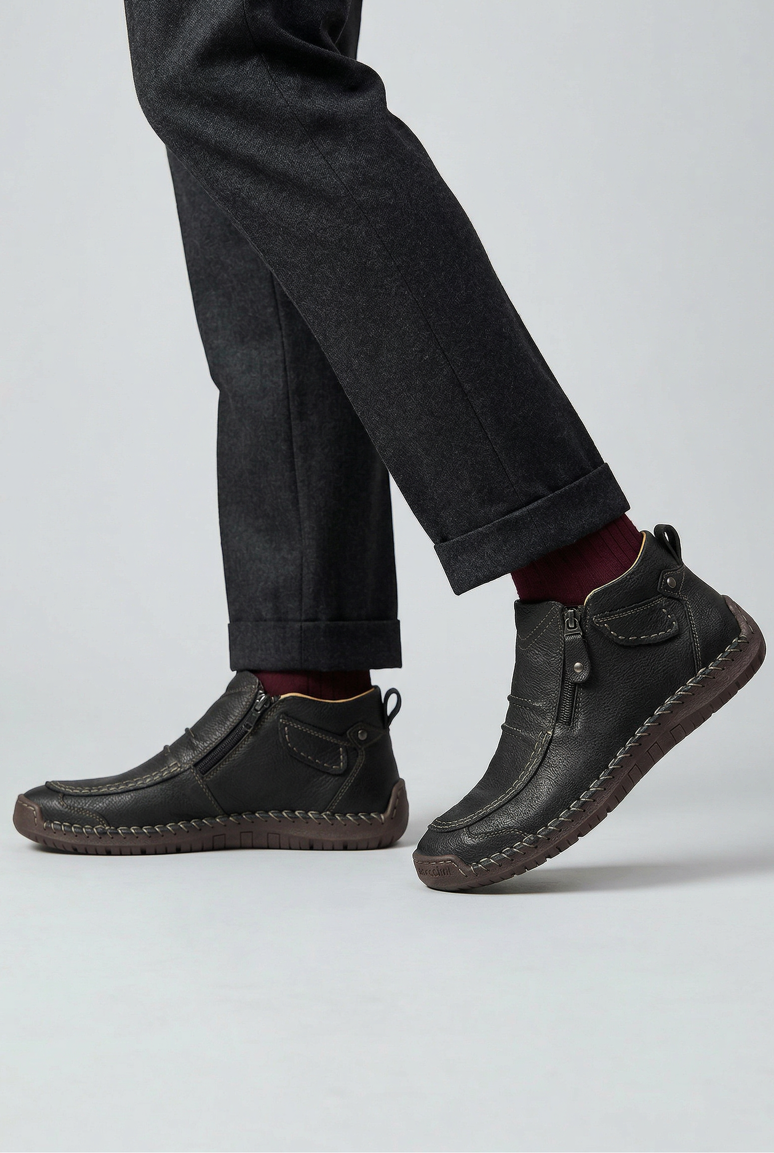 Bottines Homme | Zip Latéral Bout Surpiqué Semelle Souple - 2