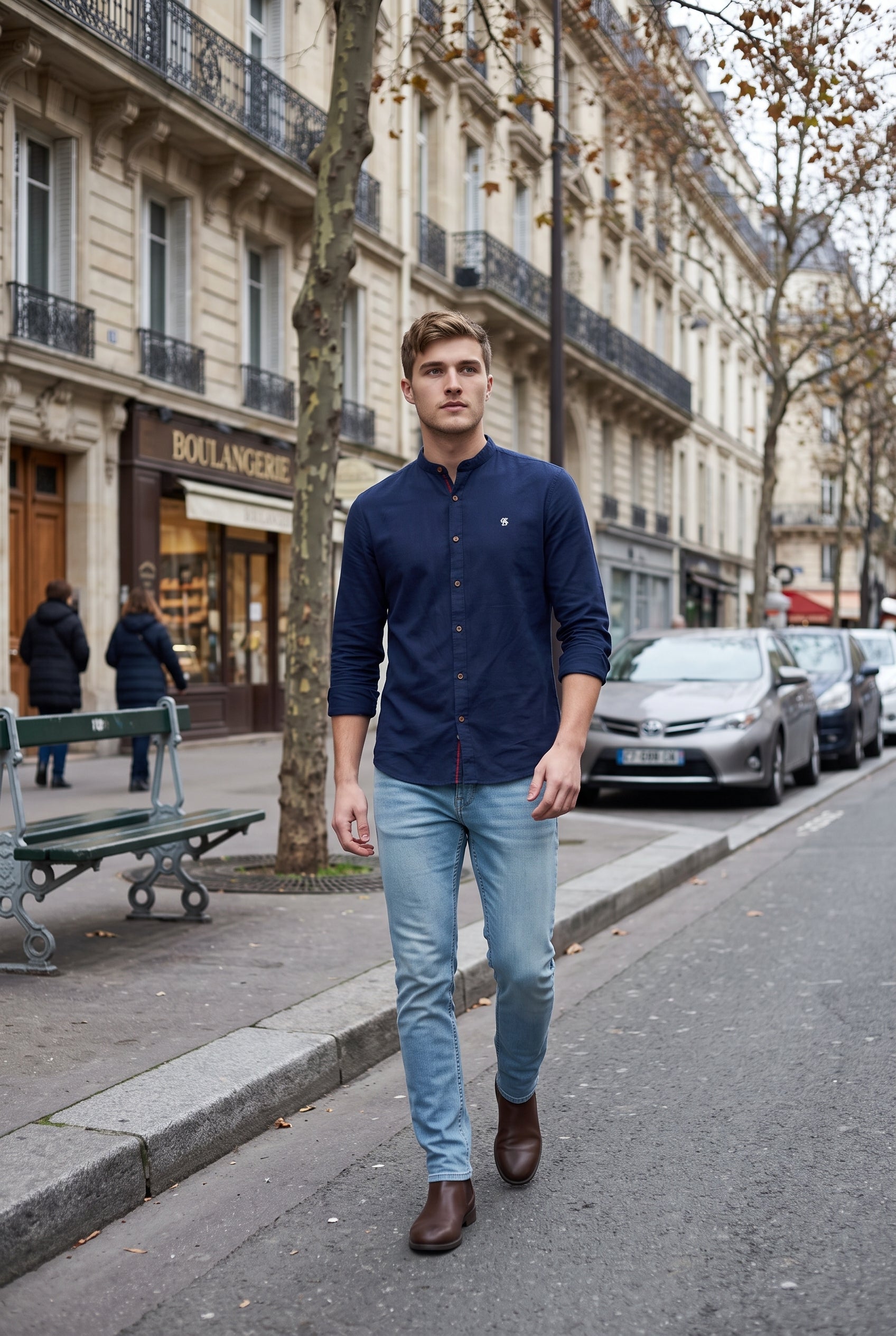 Chemise Homme | Col Officier Patte Contrastée Coupe Droite - 11