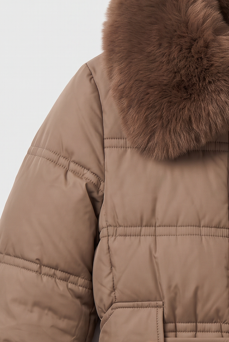 Doudoune Femme | Longue Ceinturée Zippée Col Fausse Fourrure - 3
