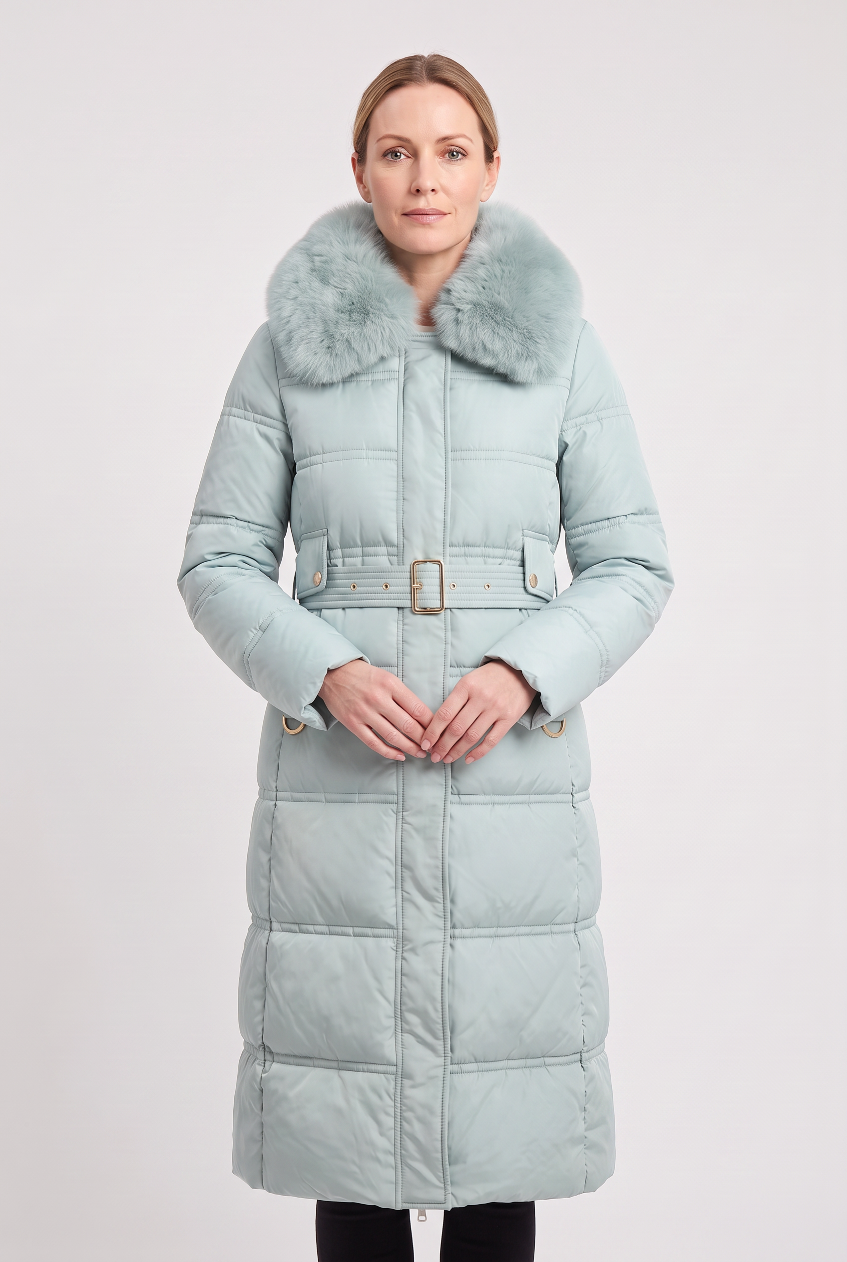 Doudoune Femme | Longue Ceinturée Zippée Col Fausse Fourrure - 6