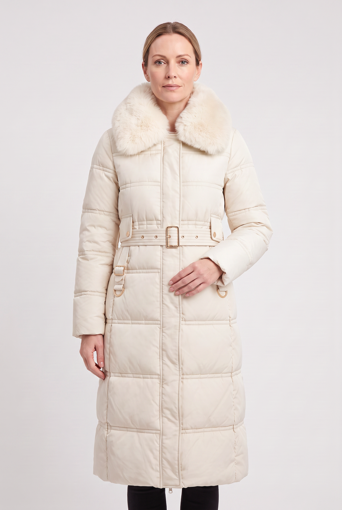 Doudoune Femme | Longue Ceinturée Zippée Col Fausse Fourrure - 7