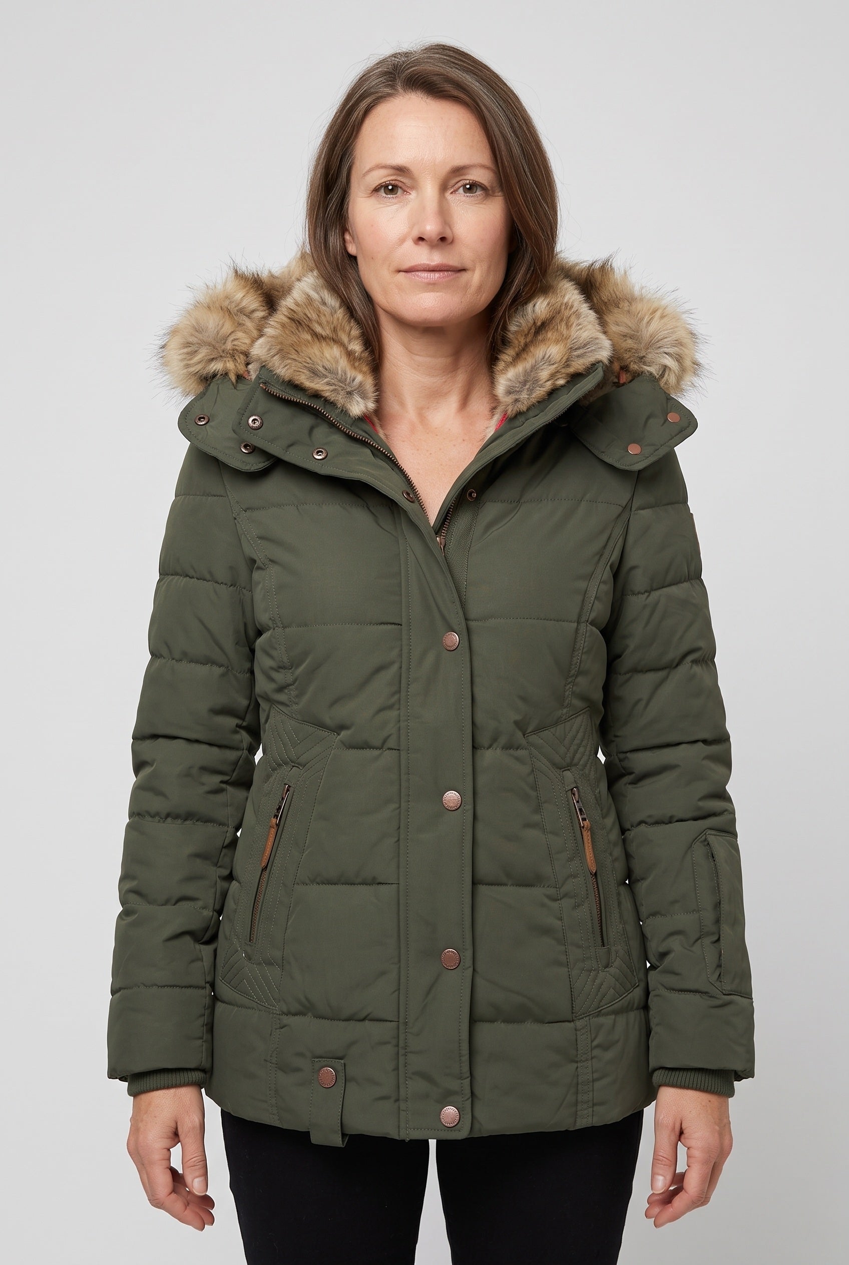 Doudoune Femme | Zip Deux Sens Capuche Amovible Fausse Fourrure - 1