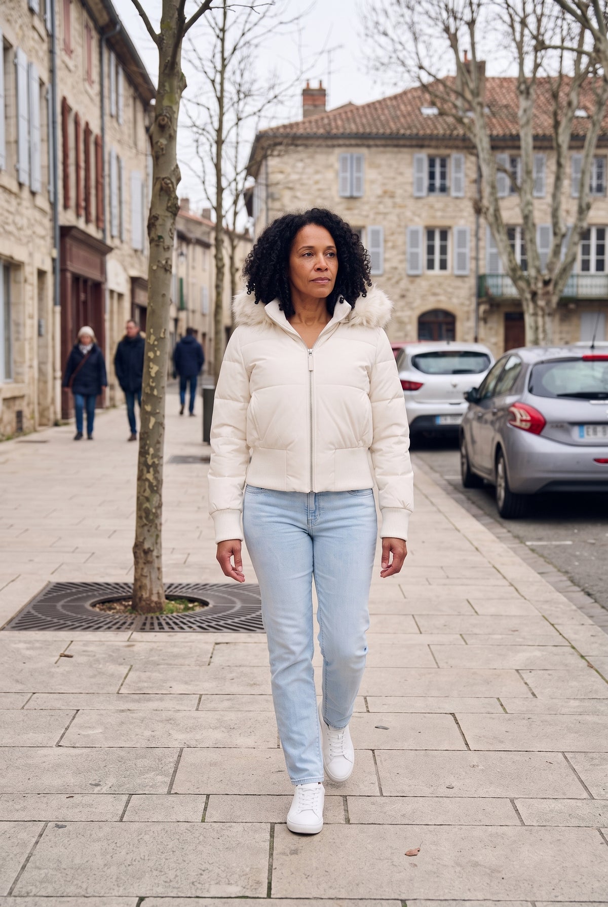 Doudoune Femme | Zip Intégral Capuche Amovible Coupe Courte - Blanc