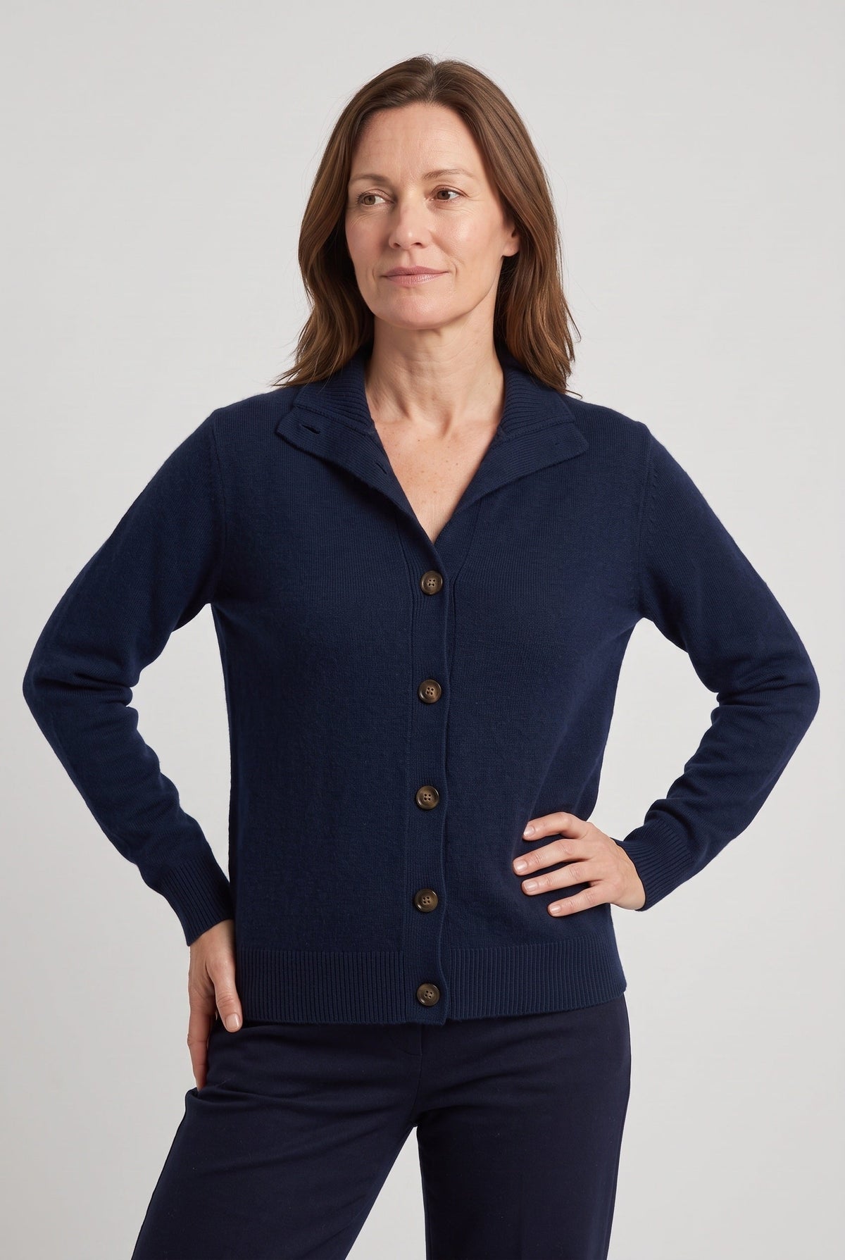 Gilet Femme | Boutonné Col Montant Maille Fine Bords Côtelés - 5