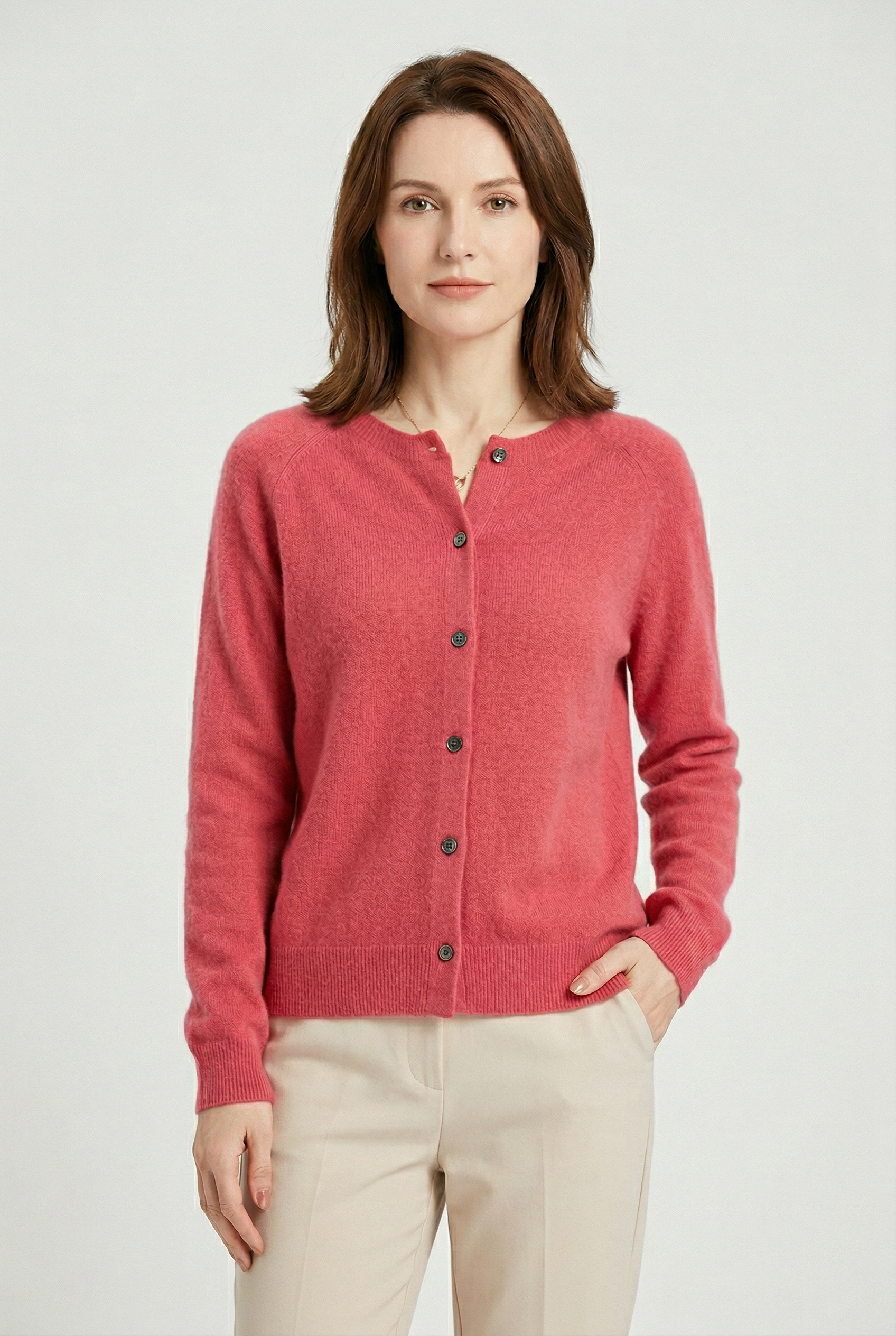Gilet Femme | Boutonné Col Rond Manches Raglan Maille Fine - 1