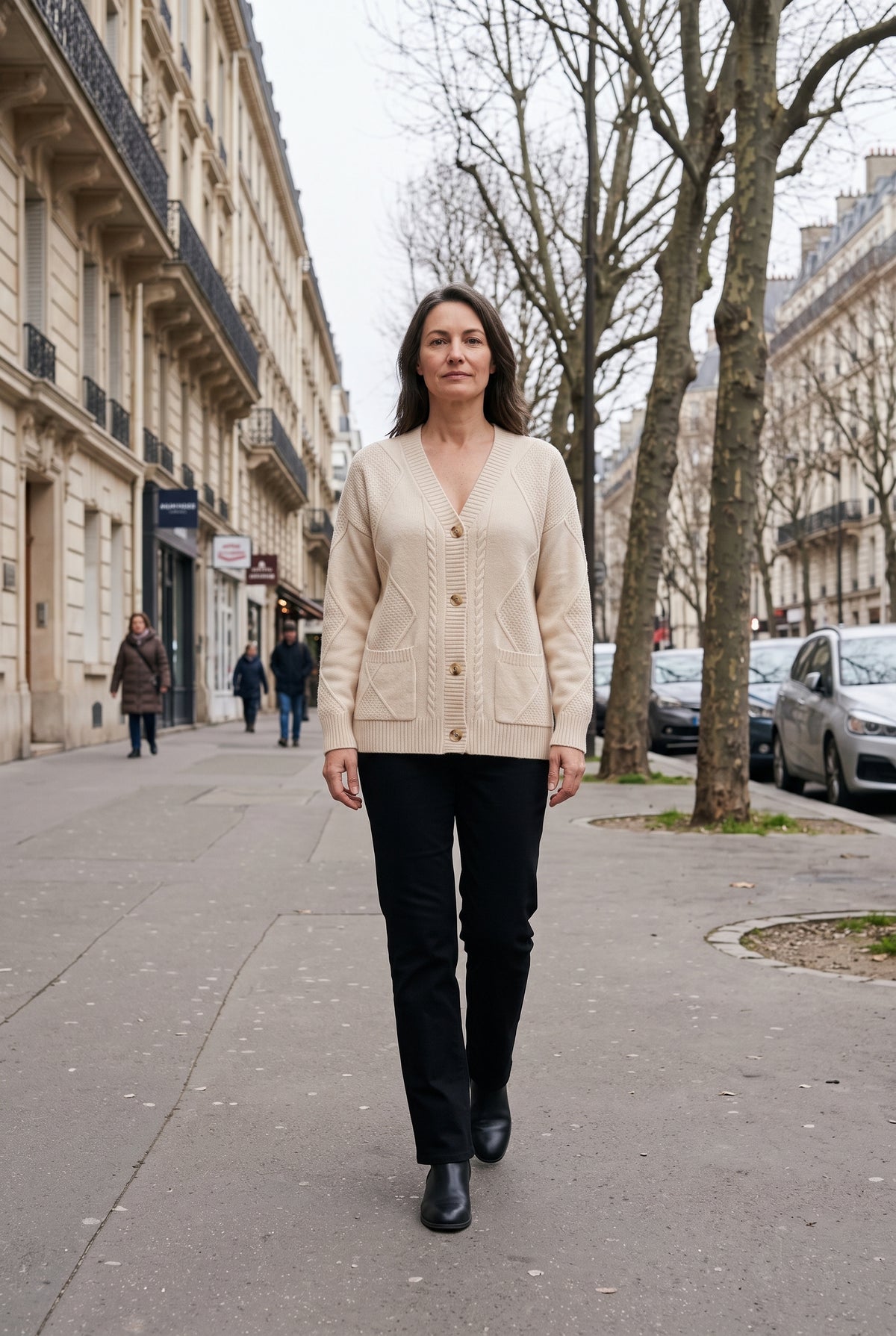 Gilet Femme | Boutonné Col V Torsades Poches Plaquées - 10