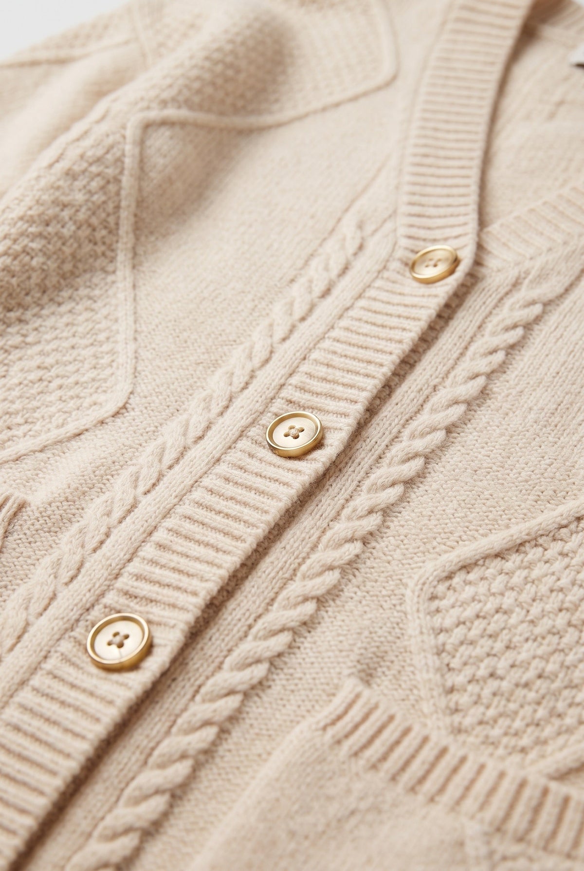 Gilet Femme | Boutonné Col V Torsades Poches Plaquées - 3
