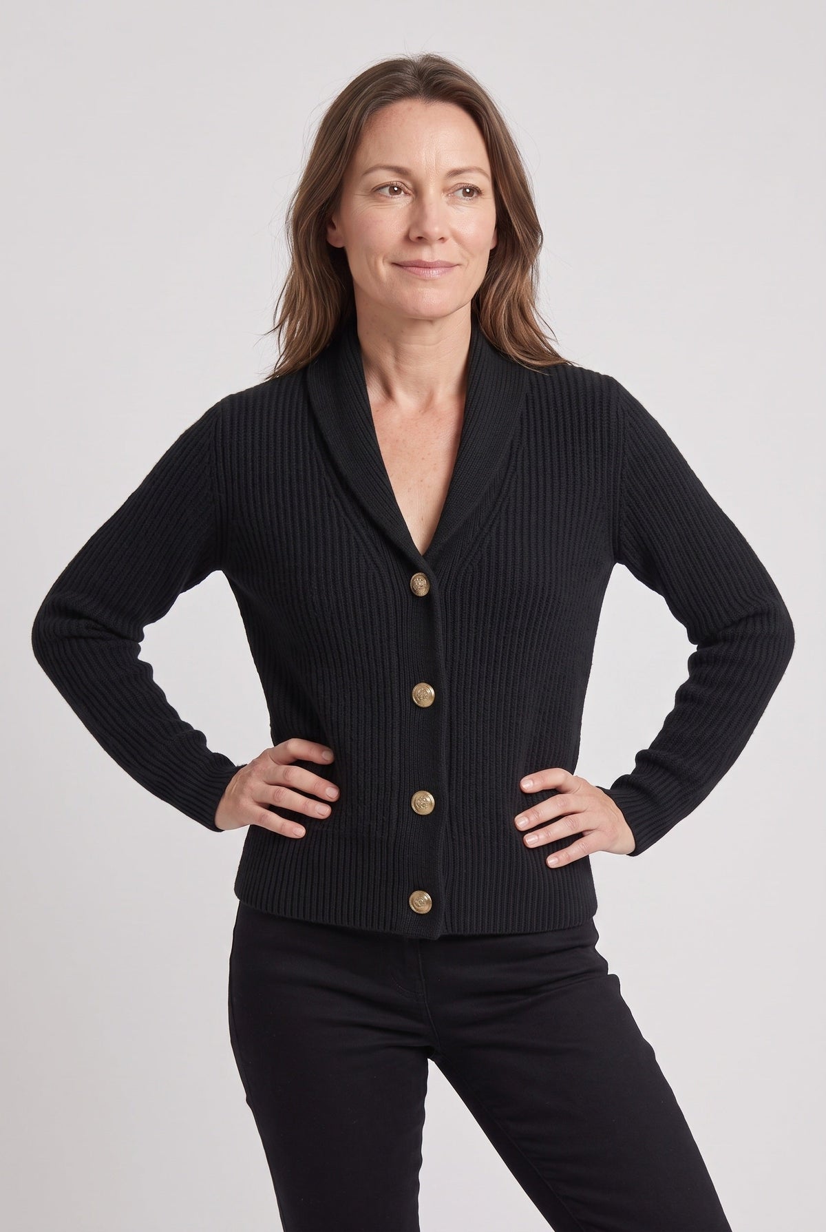 Gilet Femme | Boutonné Court Col Châle Maille Côtelée - 5