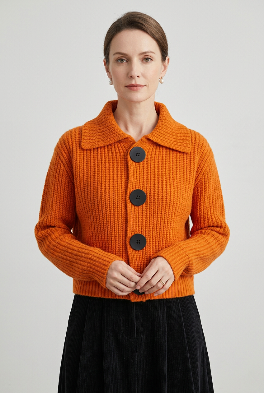 Gilet Femme | Boutonné Court Col Pointu Maille Côtelée - 1