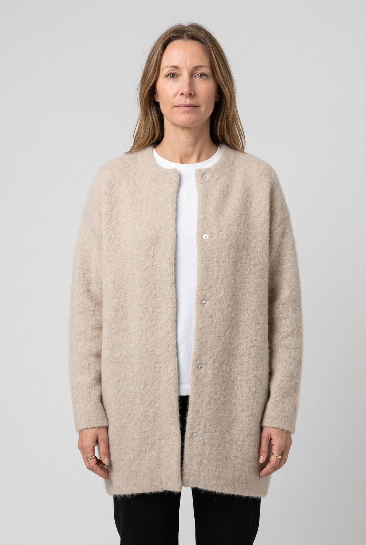 Gilet Femme | Boutonné Long Col Rond Épaules Tombantes - 1