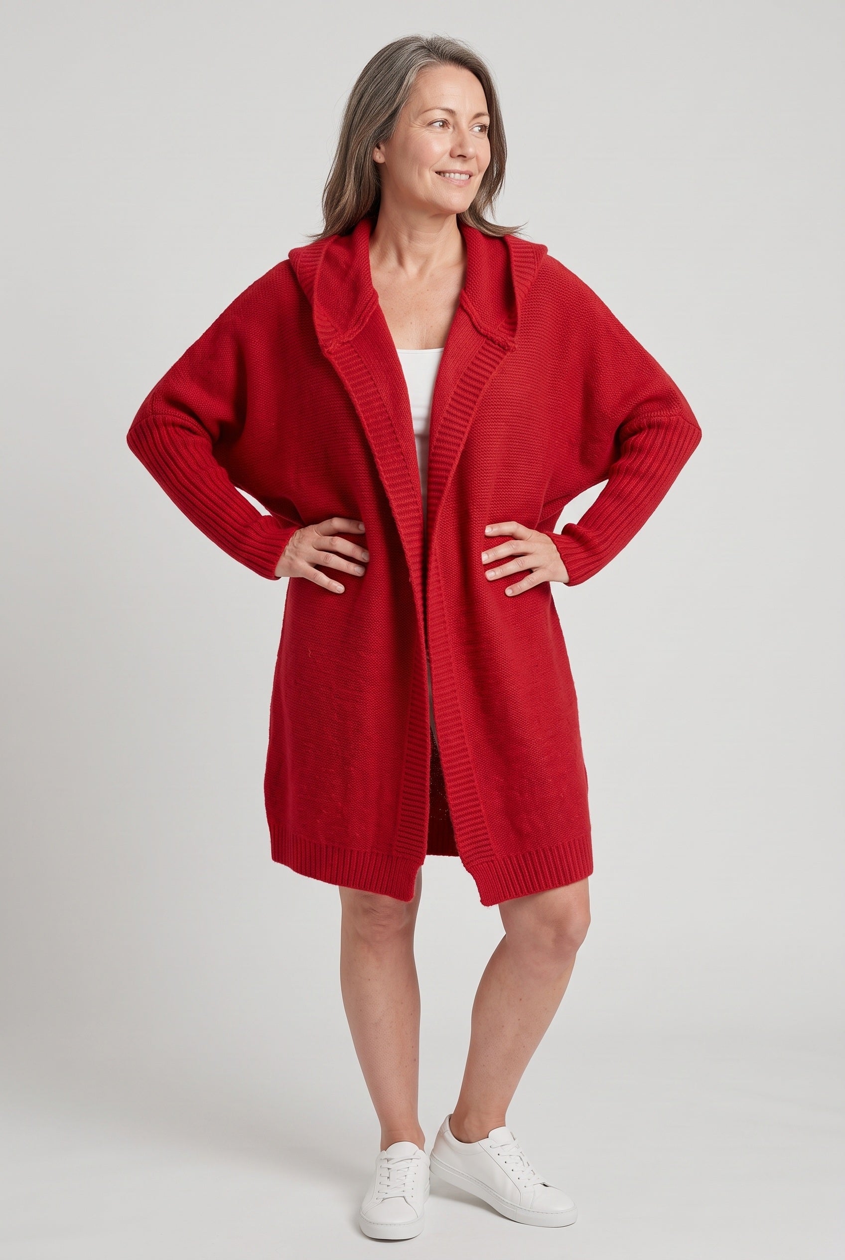 Gilet Femme | Ouvert à Capuche Coupe Longue Épaules Tombantes - 5