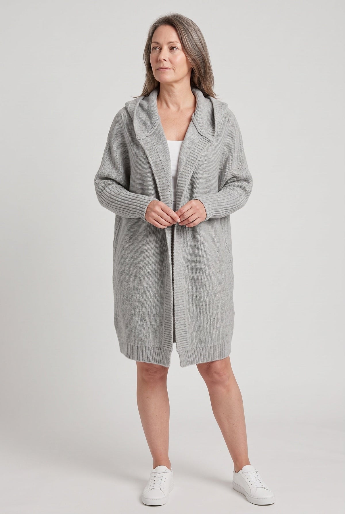 Gilet Femme | Ouvert à Capuche Coupe Longue Épaules Tombantes - 6