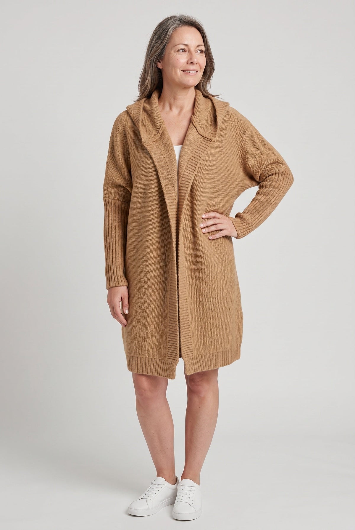 Gilet Femme | Ouvert à Capuche Coupe Longue Épaules Tombantes - 8