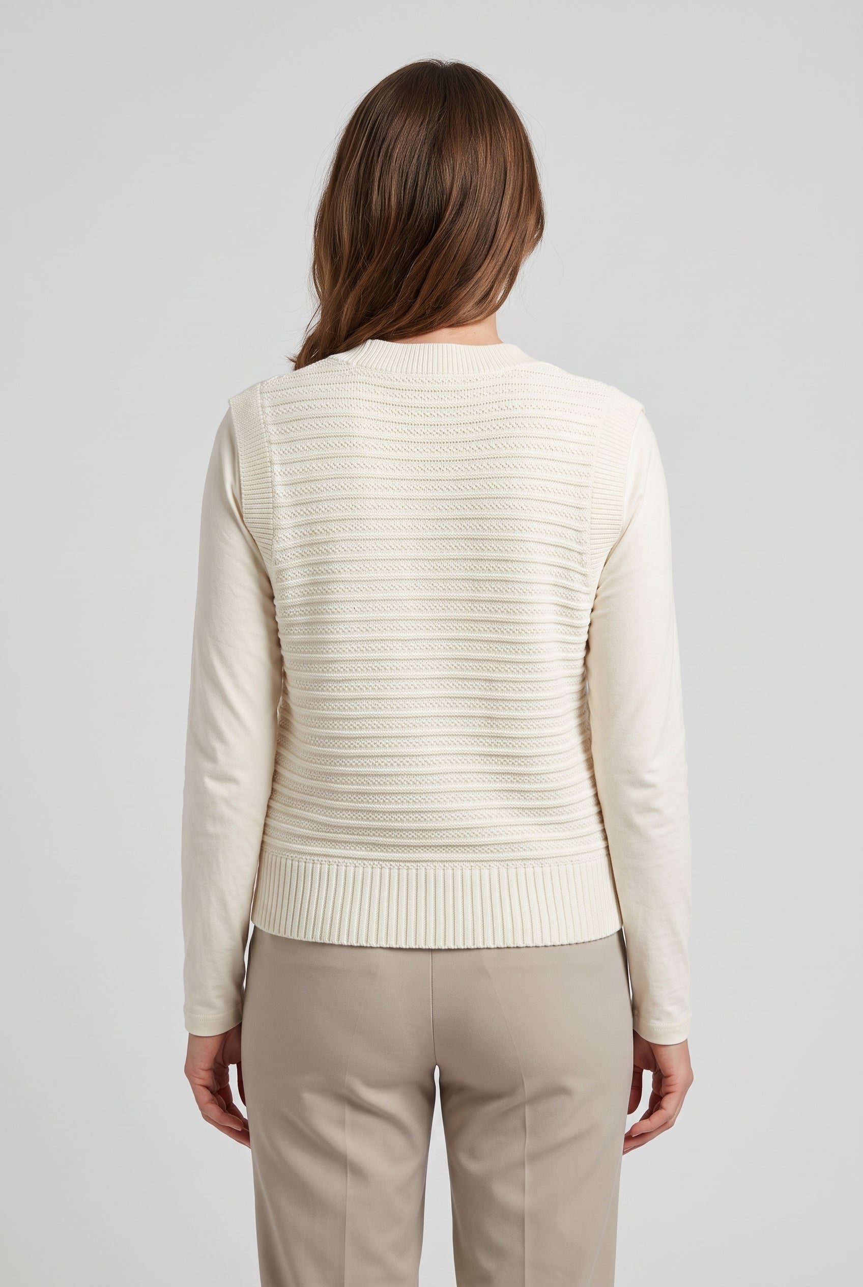 Gilet Femme | Sans Manches Boutonné Col V Crème - 2