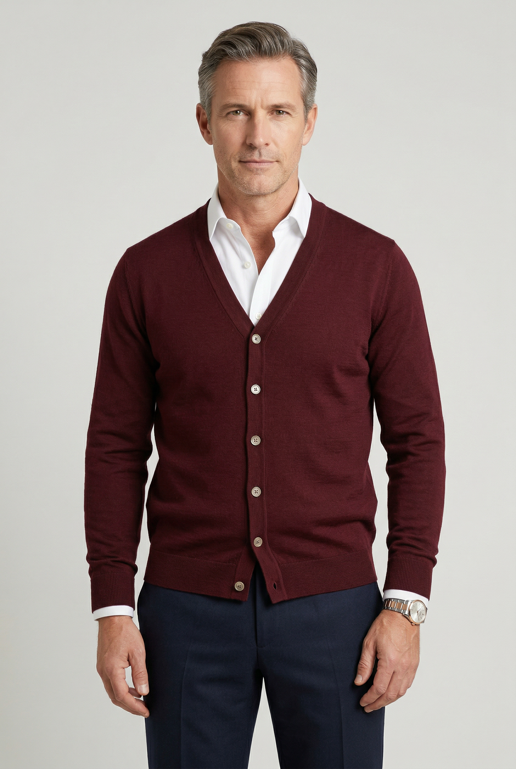 Gilet Homme | Boutonné Col V Maille Fine Bords Côtelés - 1