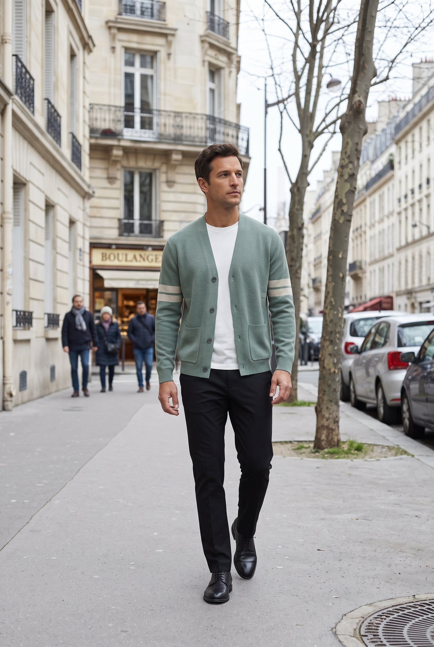 Gilet Homme | Boutonné Col V Manches Rayées Poches Plaquées - 4