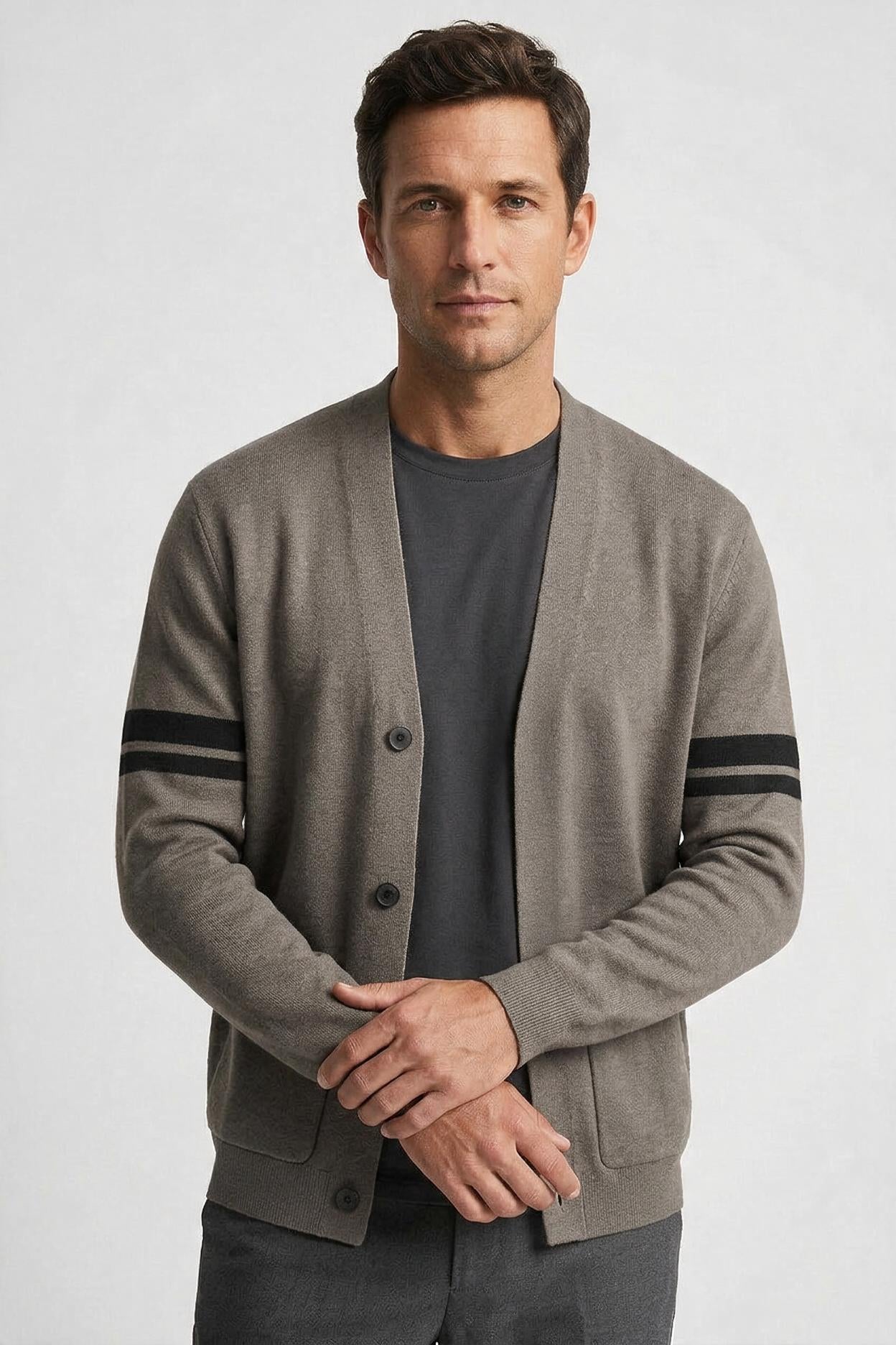Gilet Homme | Boutonné Col V Manches Rayées Poches Plaquées - 6