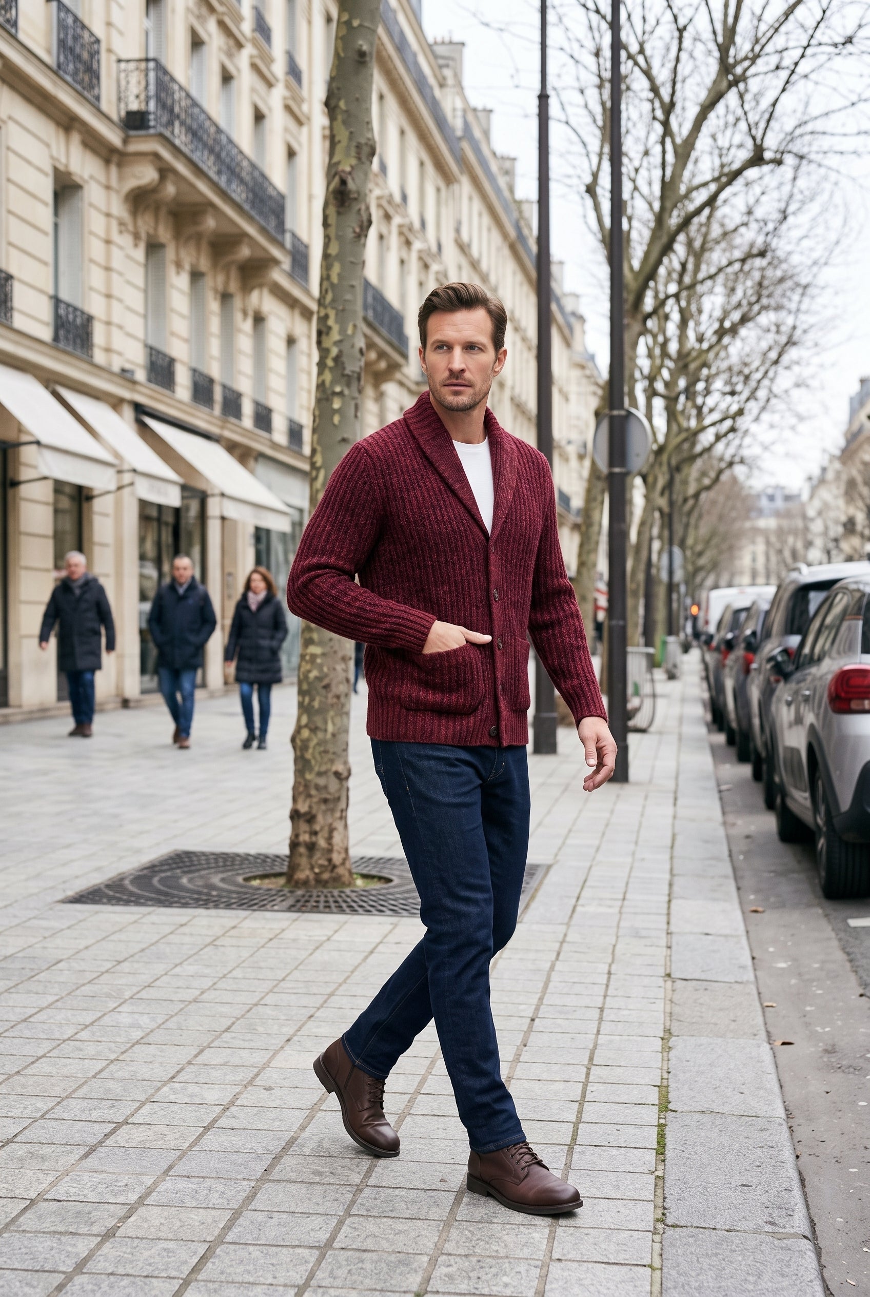 Gilet Homme | Boutonné Grosse Maille Col Châle Chiné - 9