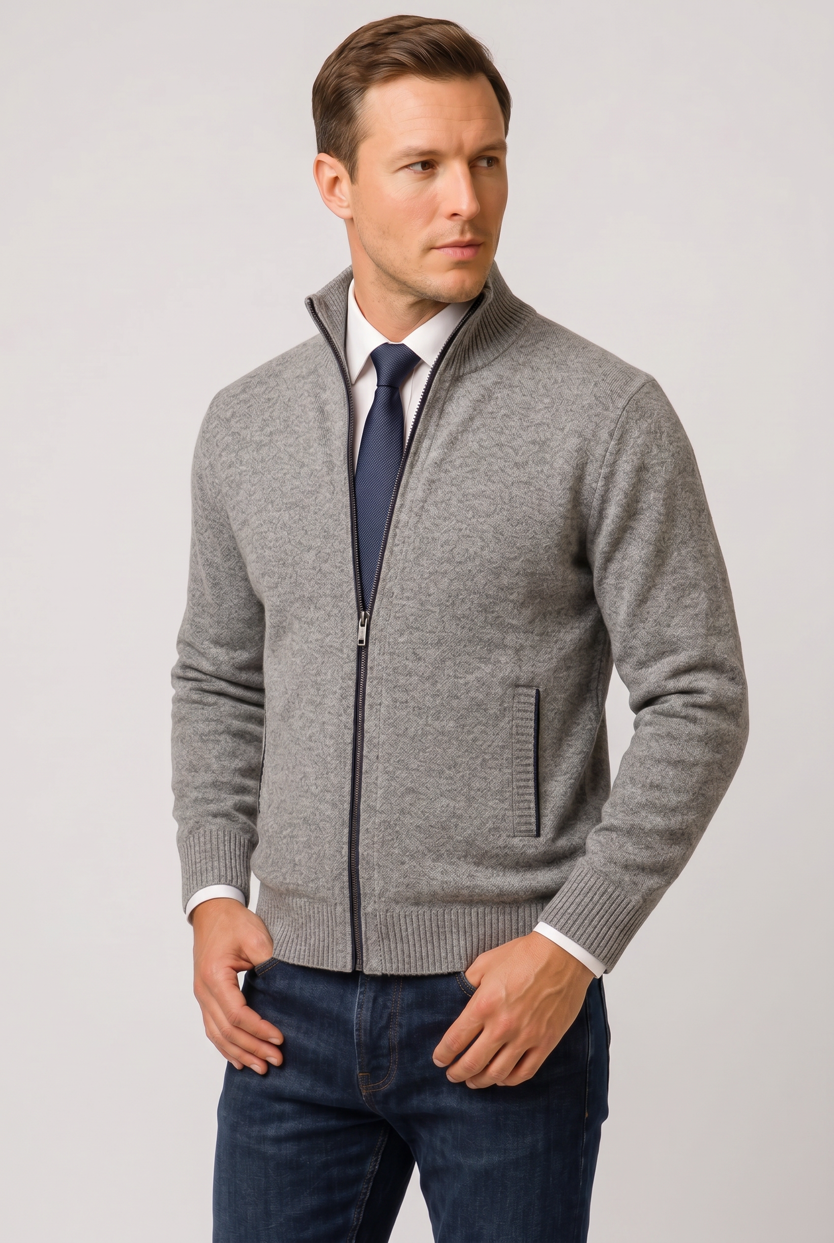 Gilet Homme | Zippé Col Montant Poches Passepoilées - 7