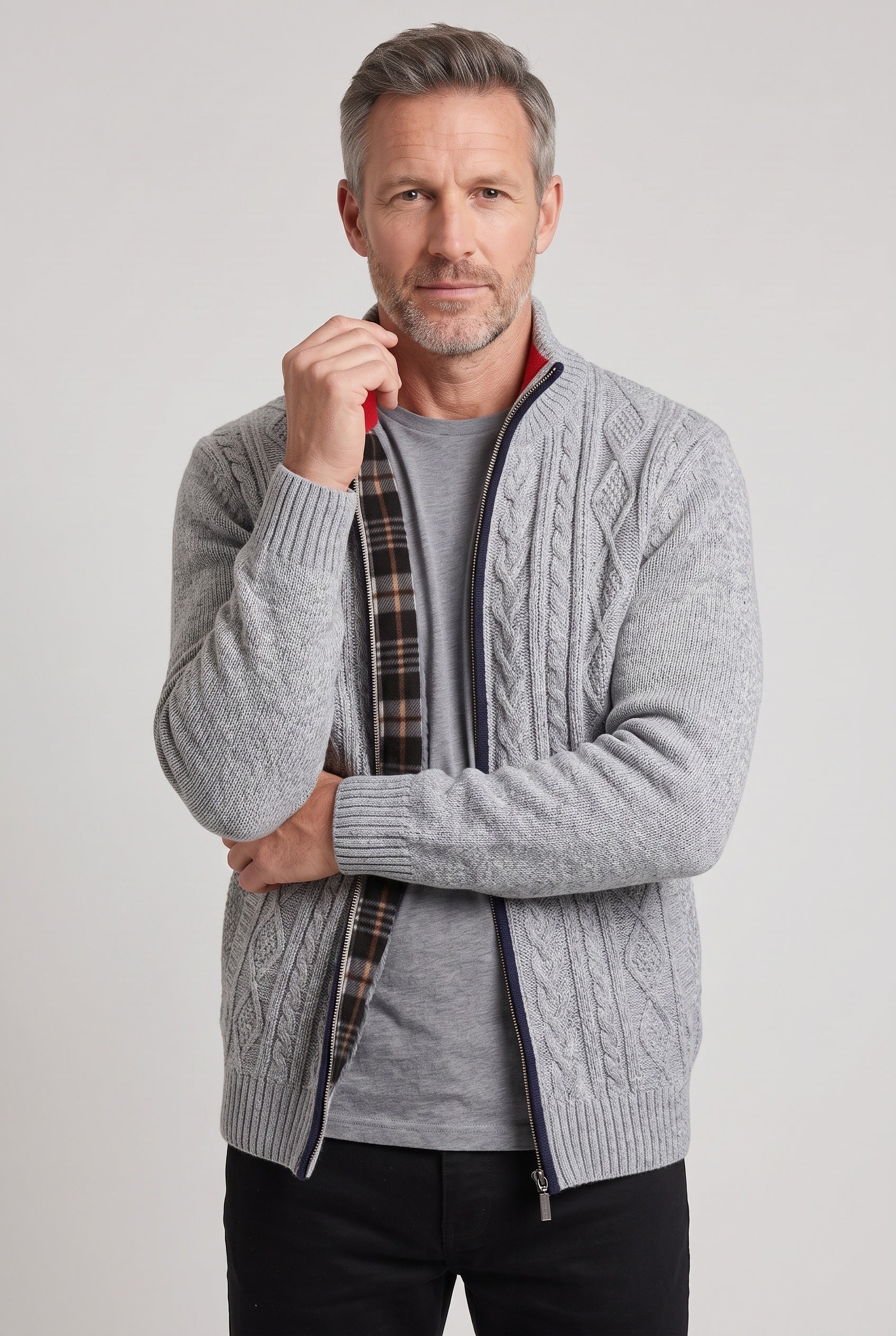 Gilet Homme | Zippé Doublure à Carreaux Col Montant - 7