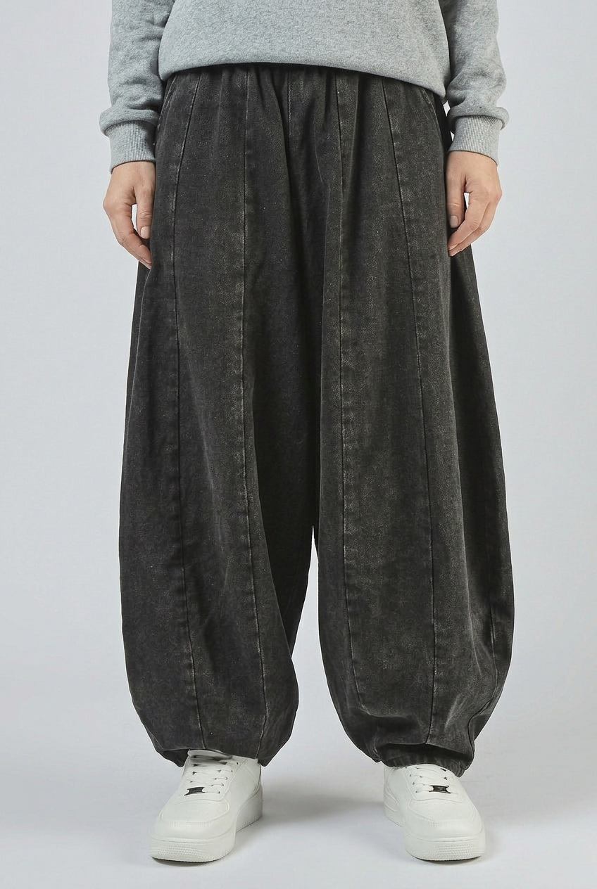 Jean Femme | Baggy Taille Élastique Jambe Ballon Délavé - 1
