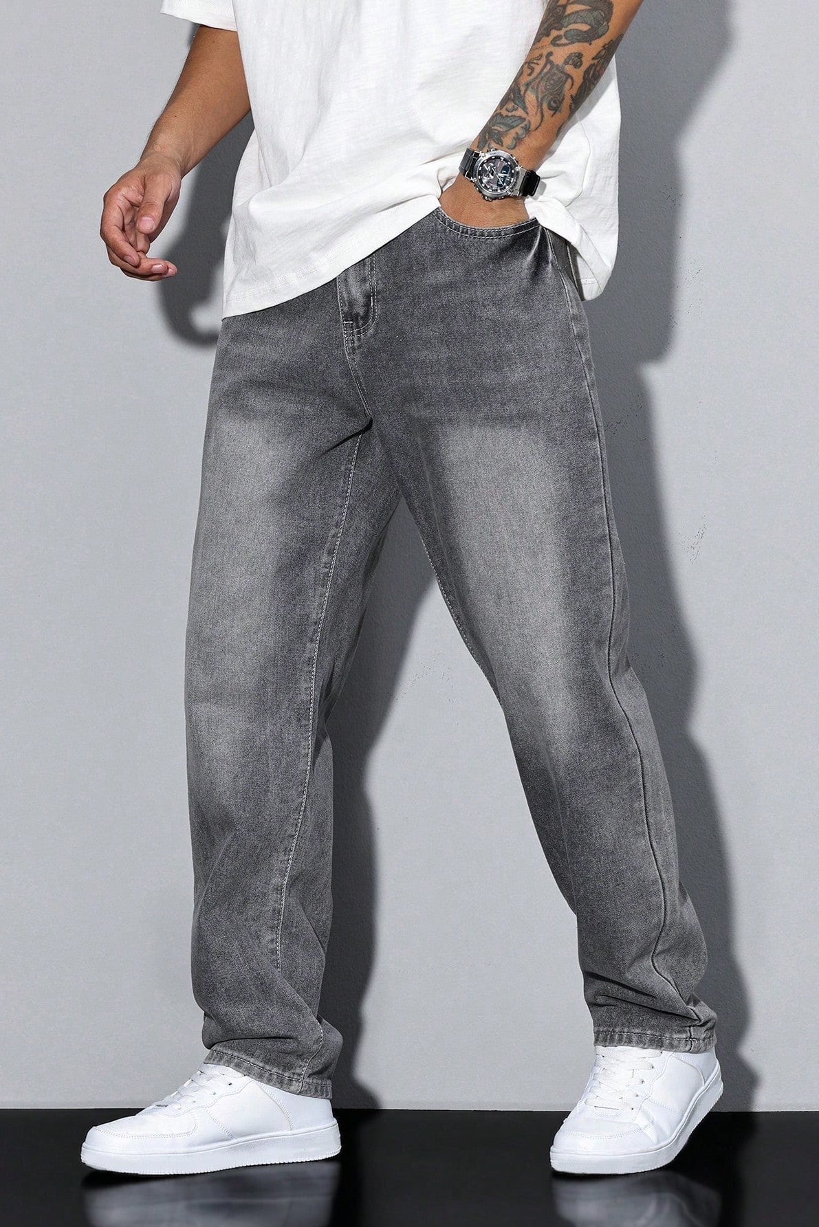 Jean Homme | Coupe Large Jambe Droite Délavé Cinq Poches - 5