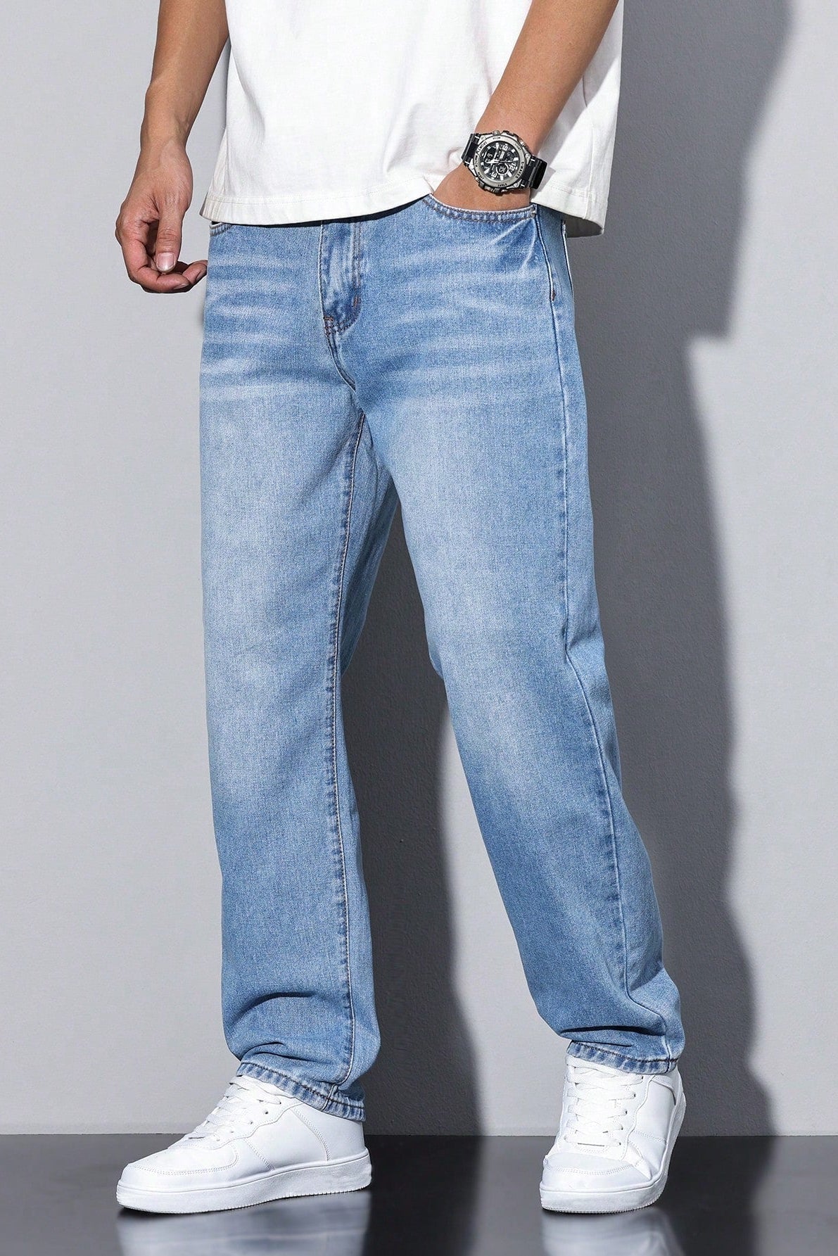 Jean Homme | Coupe Large Jambe Droite Délavé Cinq Poches - 8