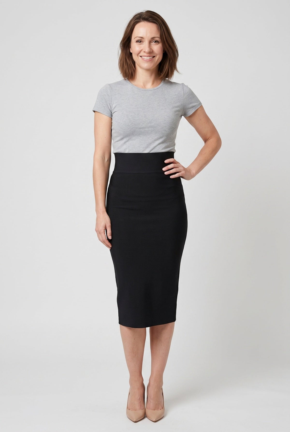 Jupe Femme | Crayon Taille Haute Fente Dos Midi - 1