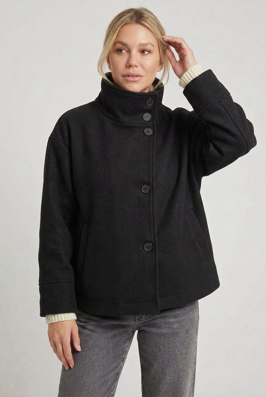 Manteau Femme | Boutonnage Asymétrique Coupe Courte Col Montant - 1
