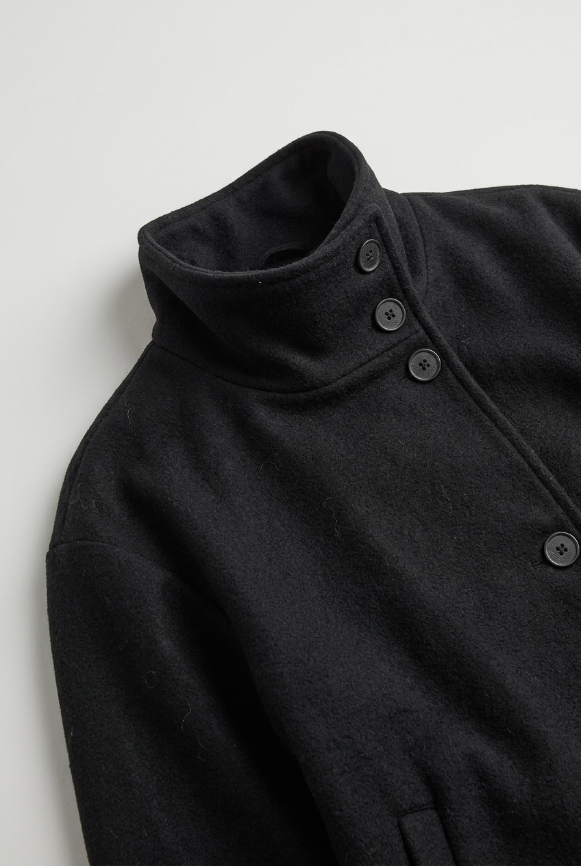 Manteau Femme | Boutonnage Asymétrique Coupe Courte Col Montant - 3