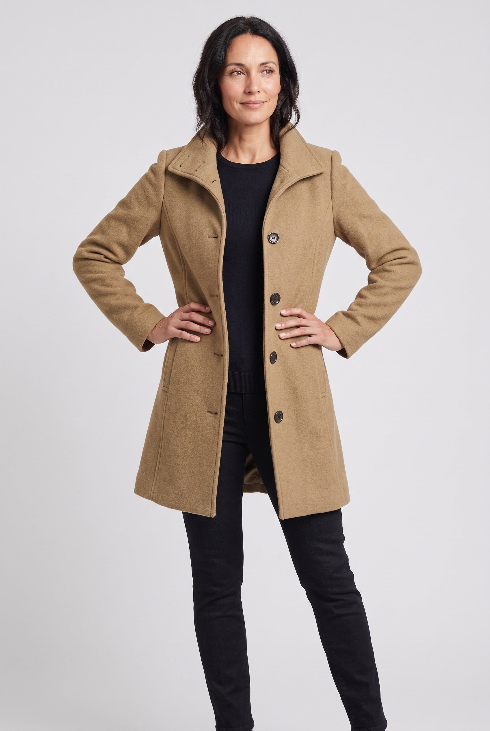 Manteau Femme | Boutonné Coupe Mi-Longue Col Montant - 5