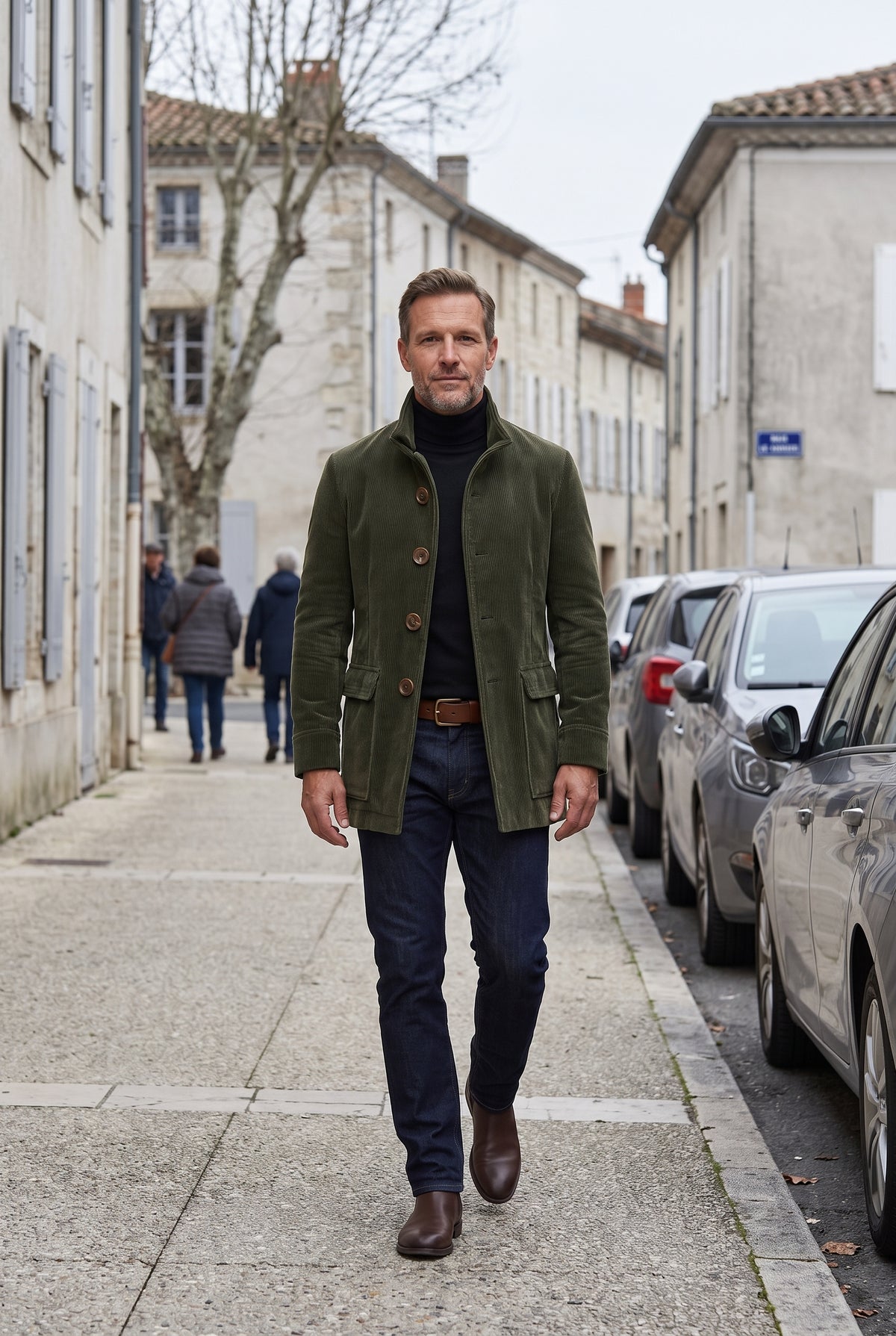 Manteau Homme | Boutonné Col Montant Velours Côtelé - 8
