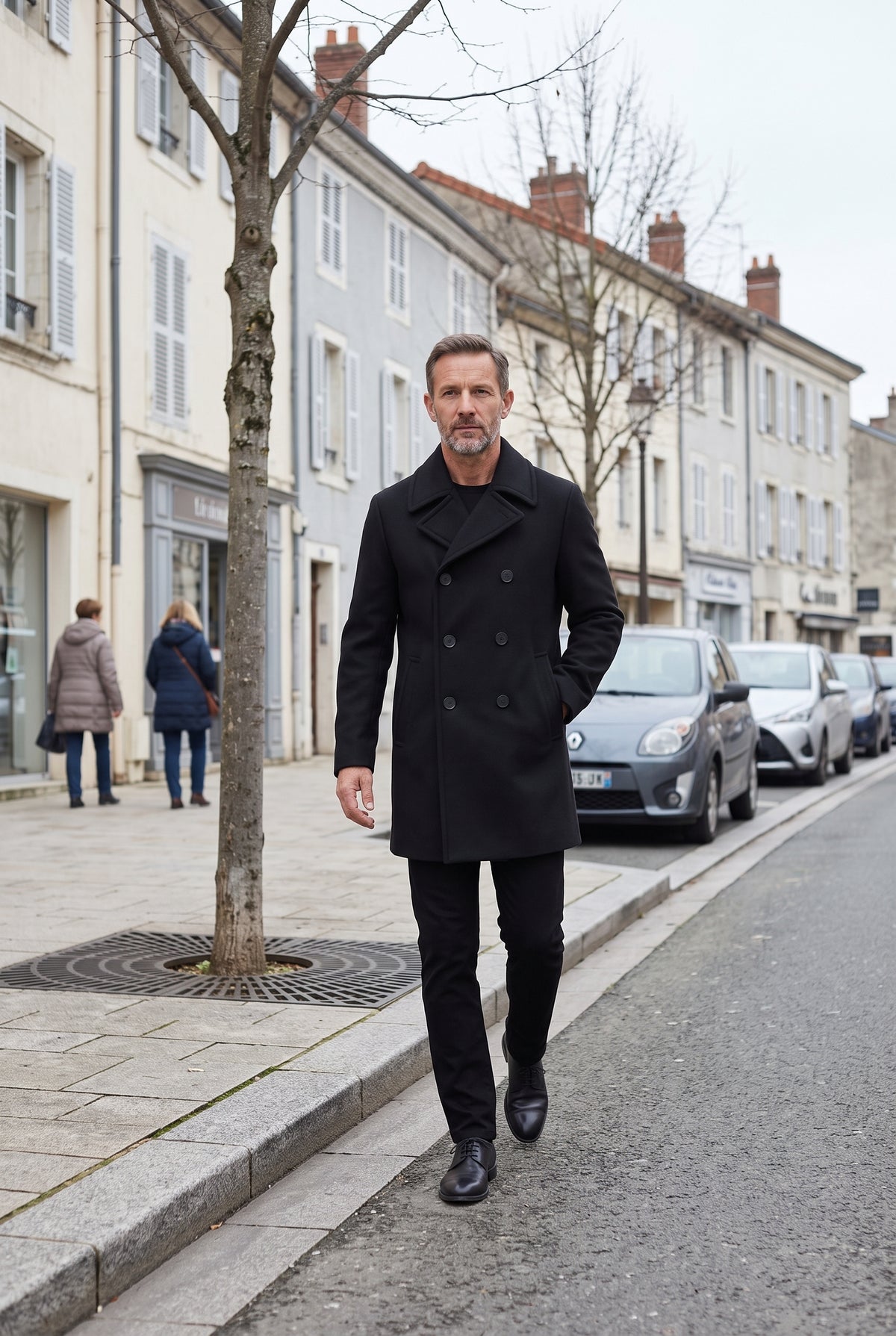 Manteau Homme | Caban Double Boutonnage Revers Larges Noir