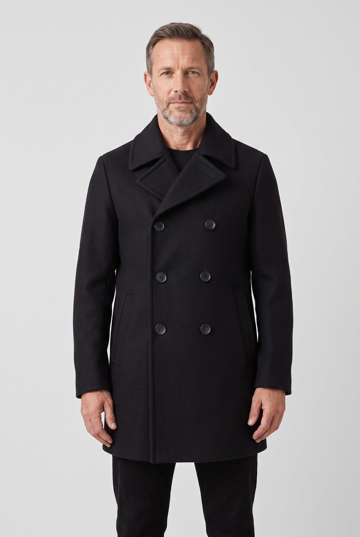 Manteau Homme | Caban Double Boutonnage Revers Larges Noir - 1