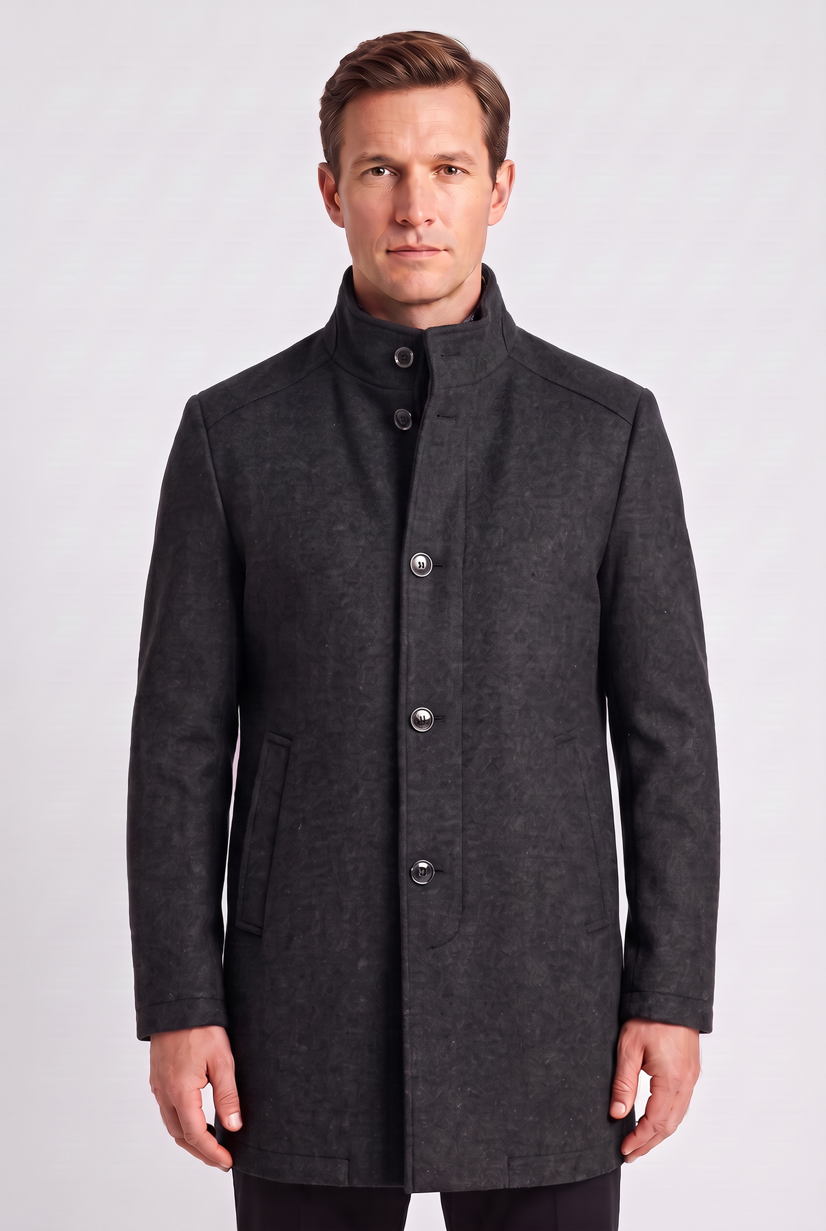 Manteau Homme | Simple Boutonnage Col Montant Poches Passepoilées - 4