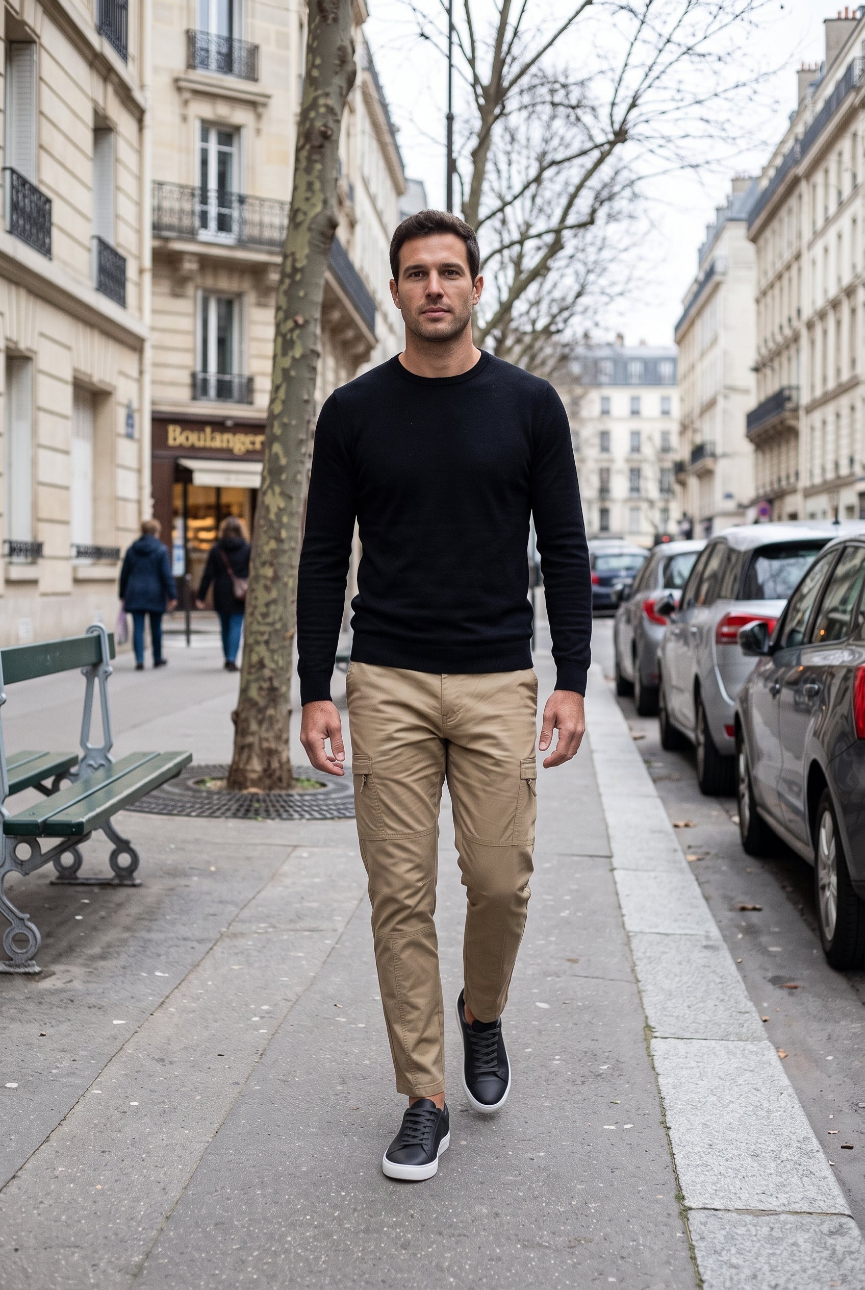Pantalon Cargo Homme | Poche Cuisse Zippée Coupe Slim Bas Raccourci - Kaki