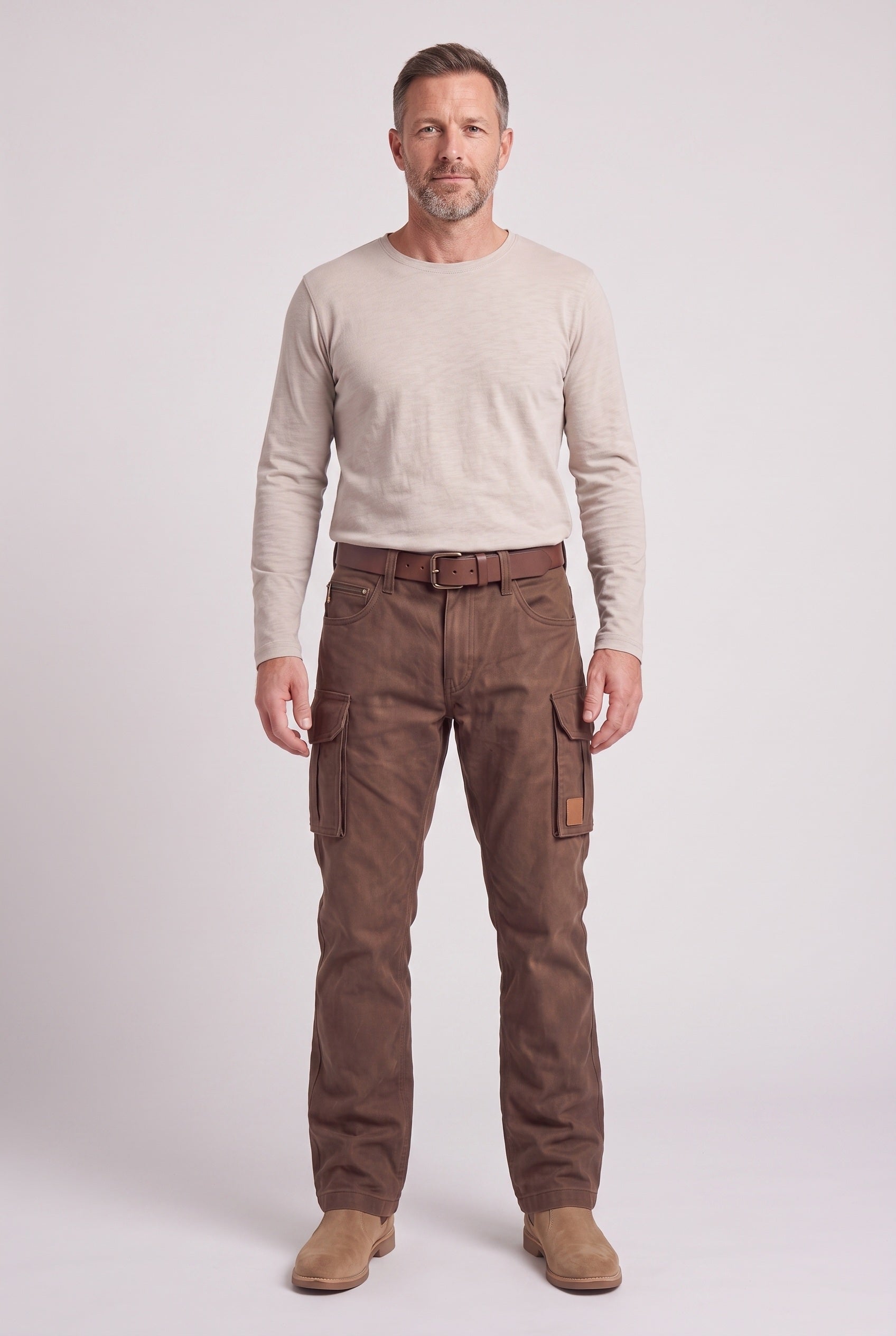 Pantalon Cargo Homme | Poches À Rabat Boutonnées Coupe Droite Marron - 2