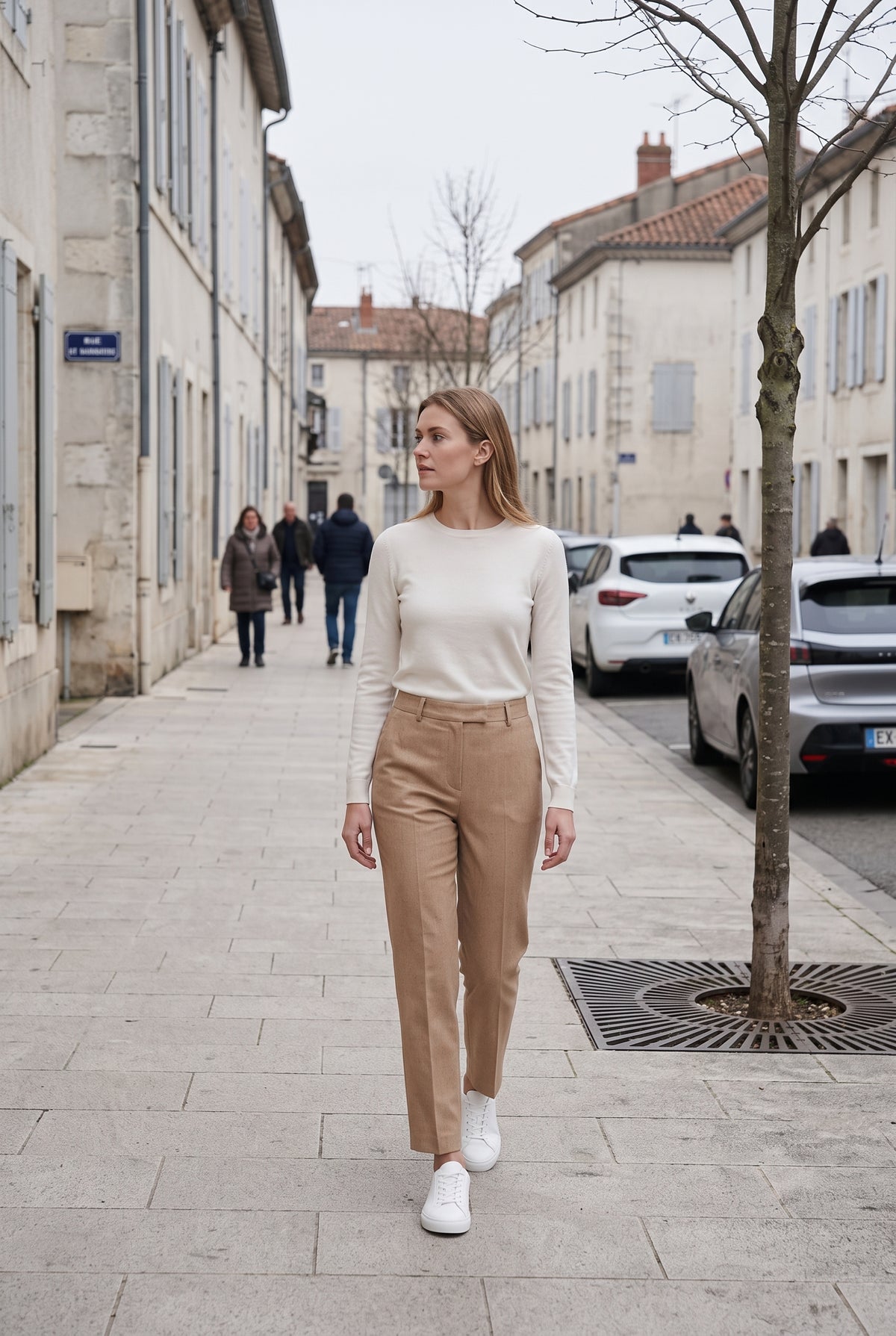Pantalon Femme | Taille Haute Coupe Fuselée Pli Marqué Bas Cheville - Camel