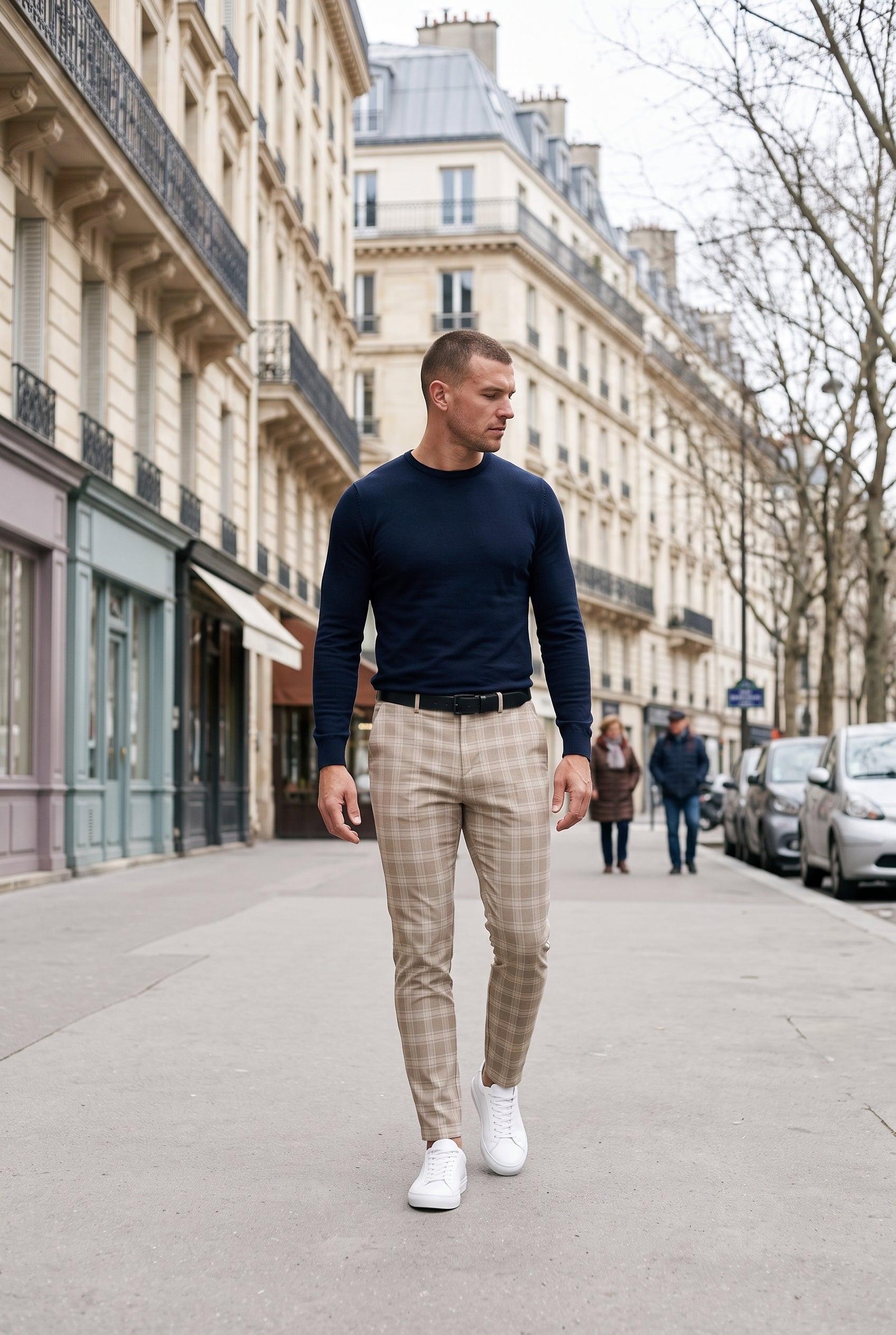 Pantalon Homme | Chino Coupe Fuselée Carreaux Tissés - Beige