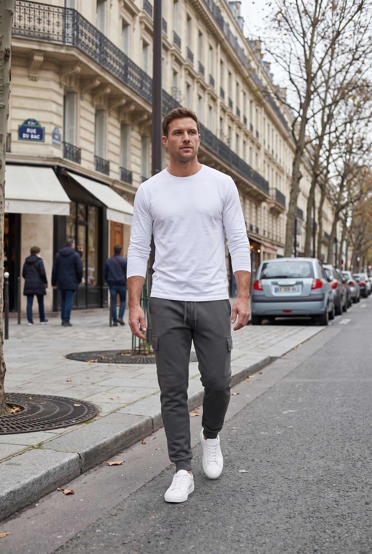 Pantalon Homme | Jogging Poches Cargo Bas Côtelés Coupe Fuselée - Gris foncé
