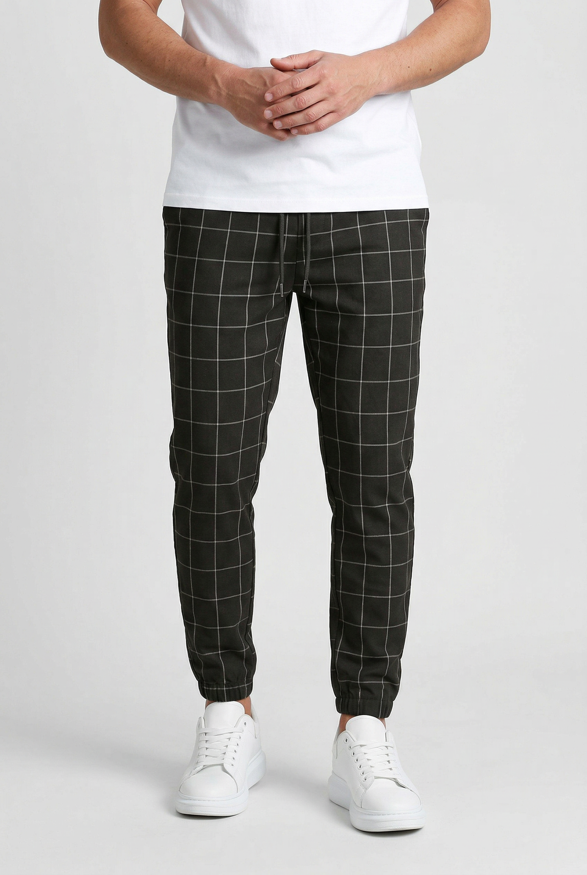 Pantalon Homme | Taille Élastique Coupe Fuselée Grands Carreaux - 1