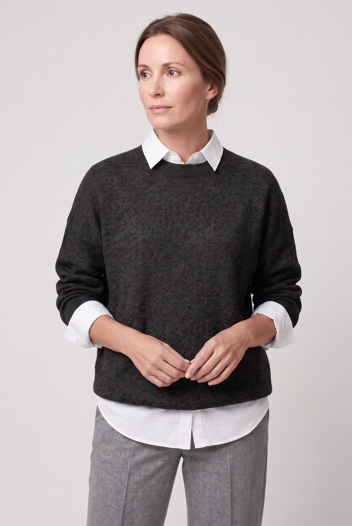 Pull Femme | Col Rond Côtelé Épaules Tombantes Ourlet Arrondi - 6