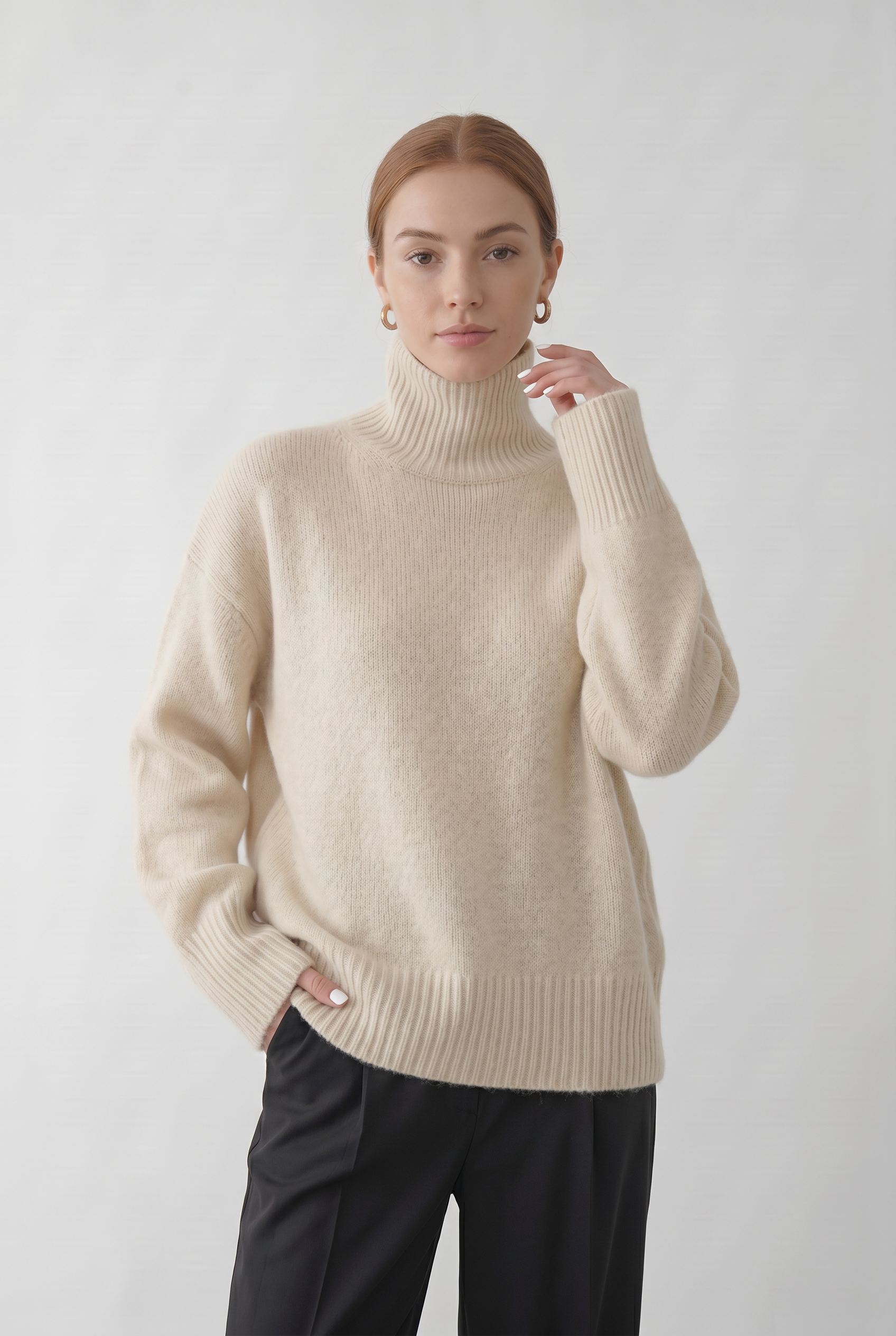 Pull Femme | Col Roulé Épaules Tombantes Coupe Ample - 5