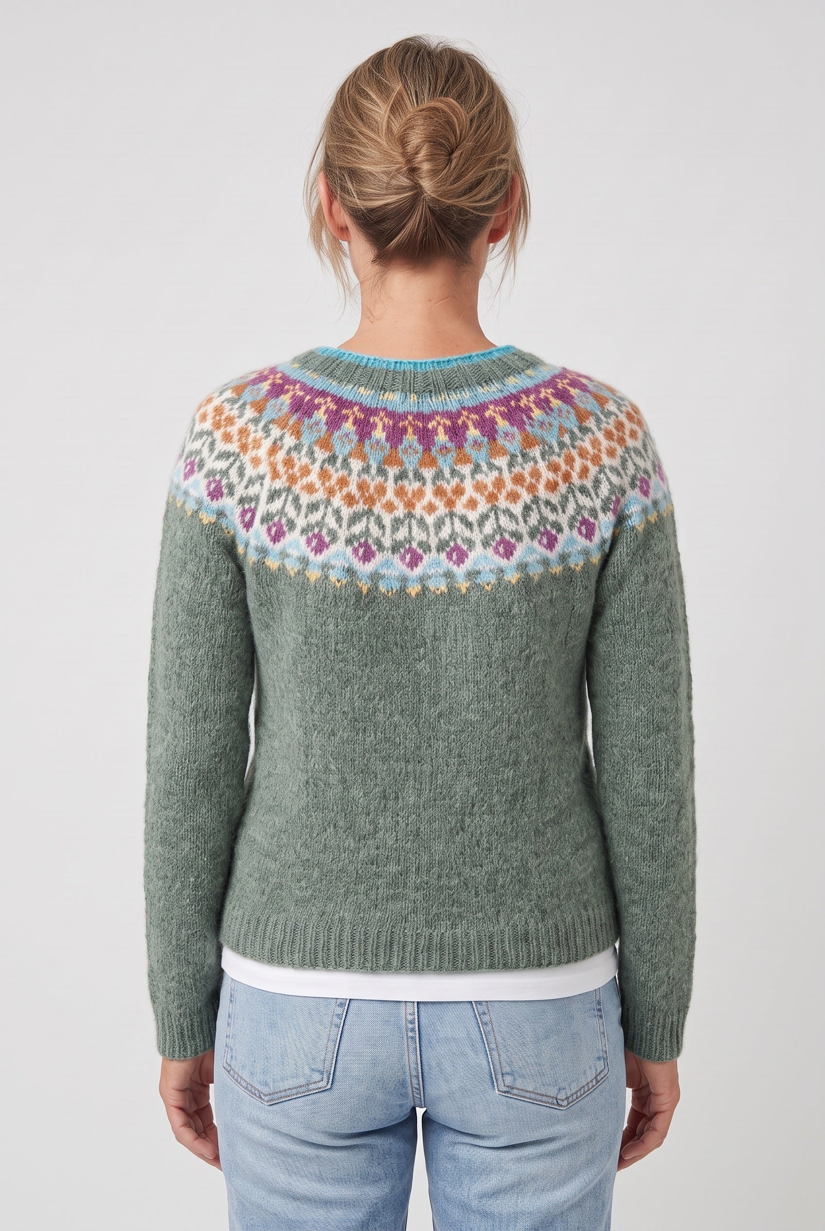 Pull Femme | Jacquard Empiècement Géométrique Col Rond Côtelé - 2