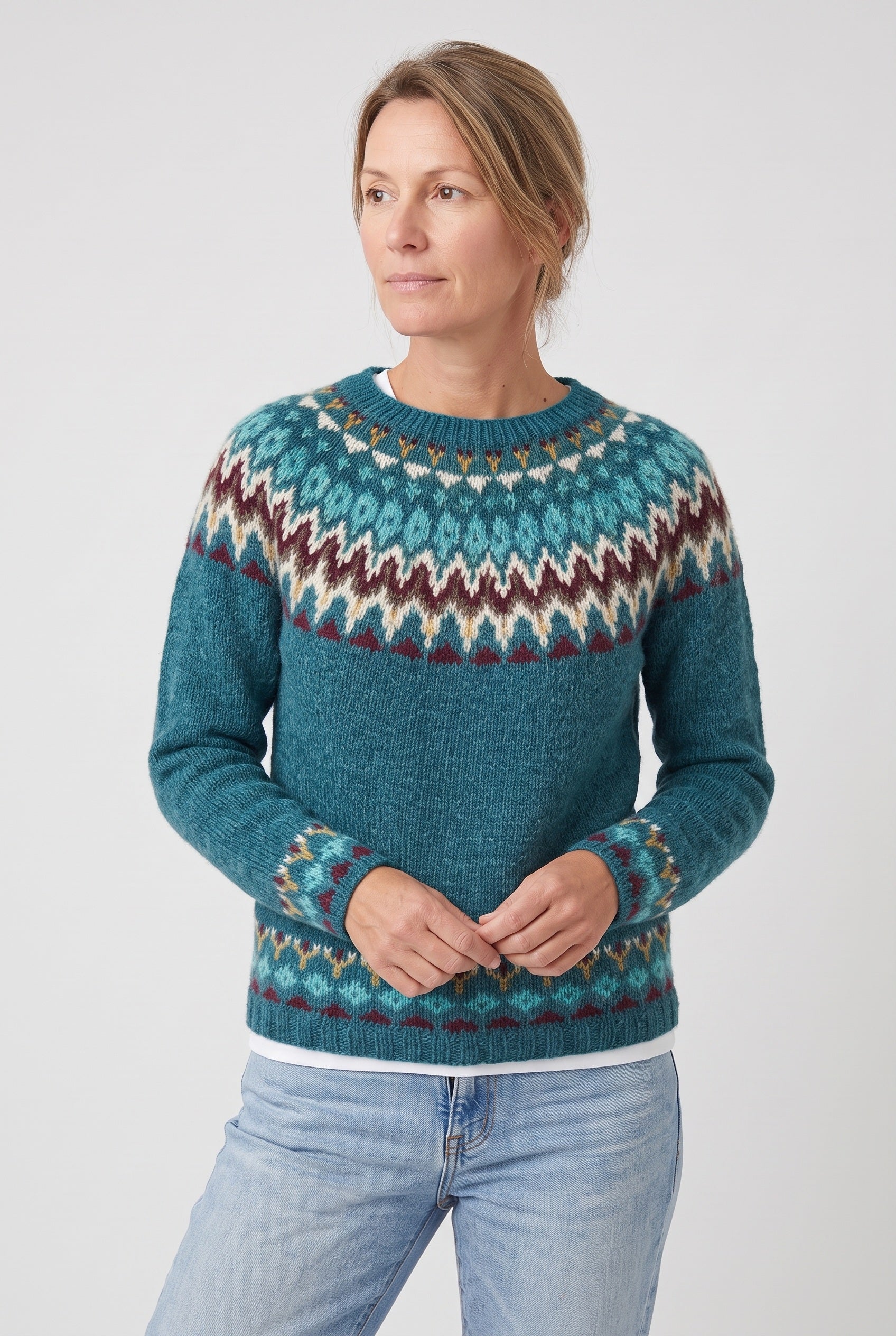 Pull Femme | Jacquard Empiècement Géométrique Col Rond Côtelé - 5