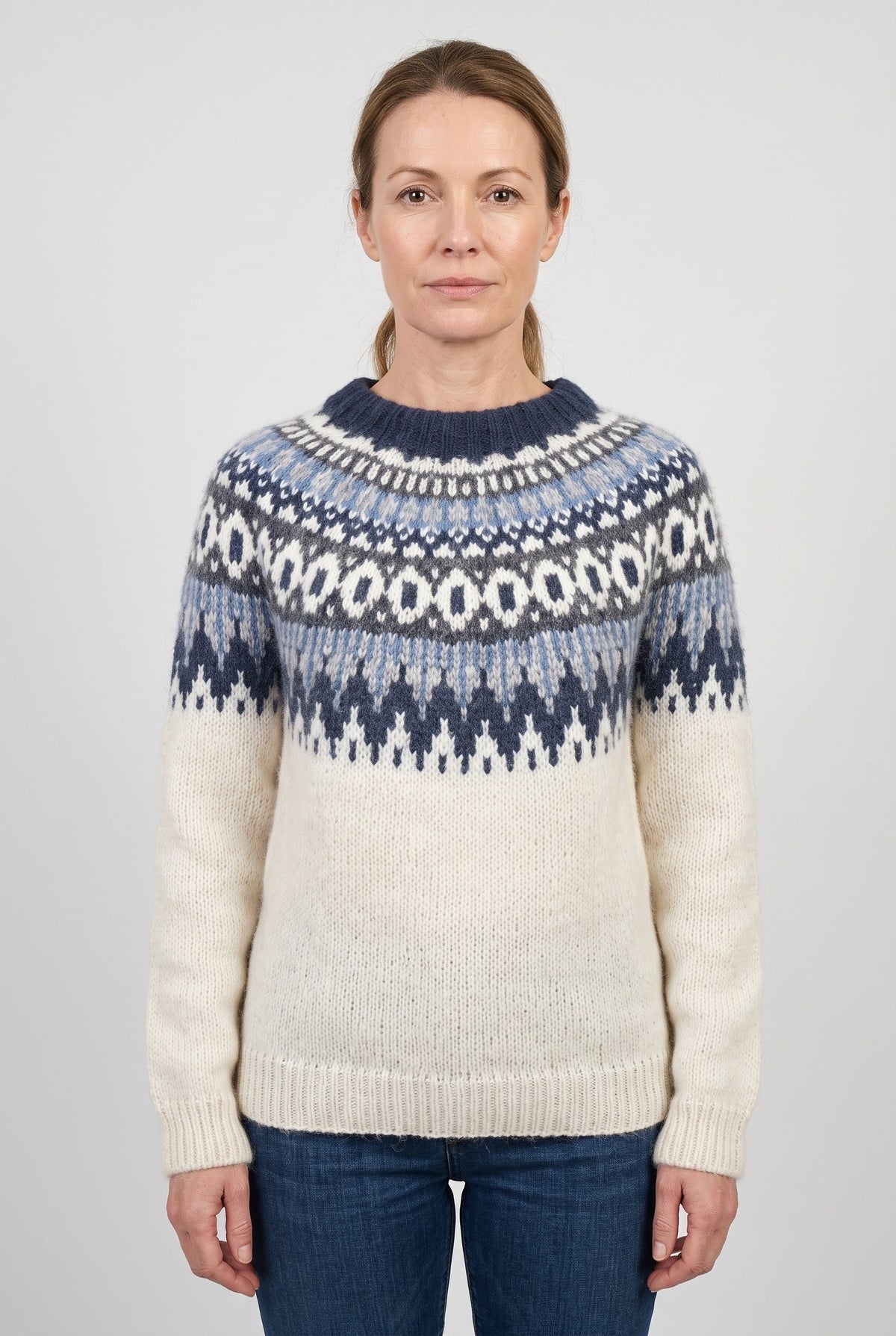Pull Femme | Jacquard Empiècement Nordique Col Rond Bords Côtelés - 1