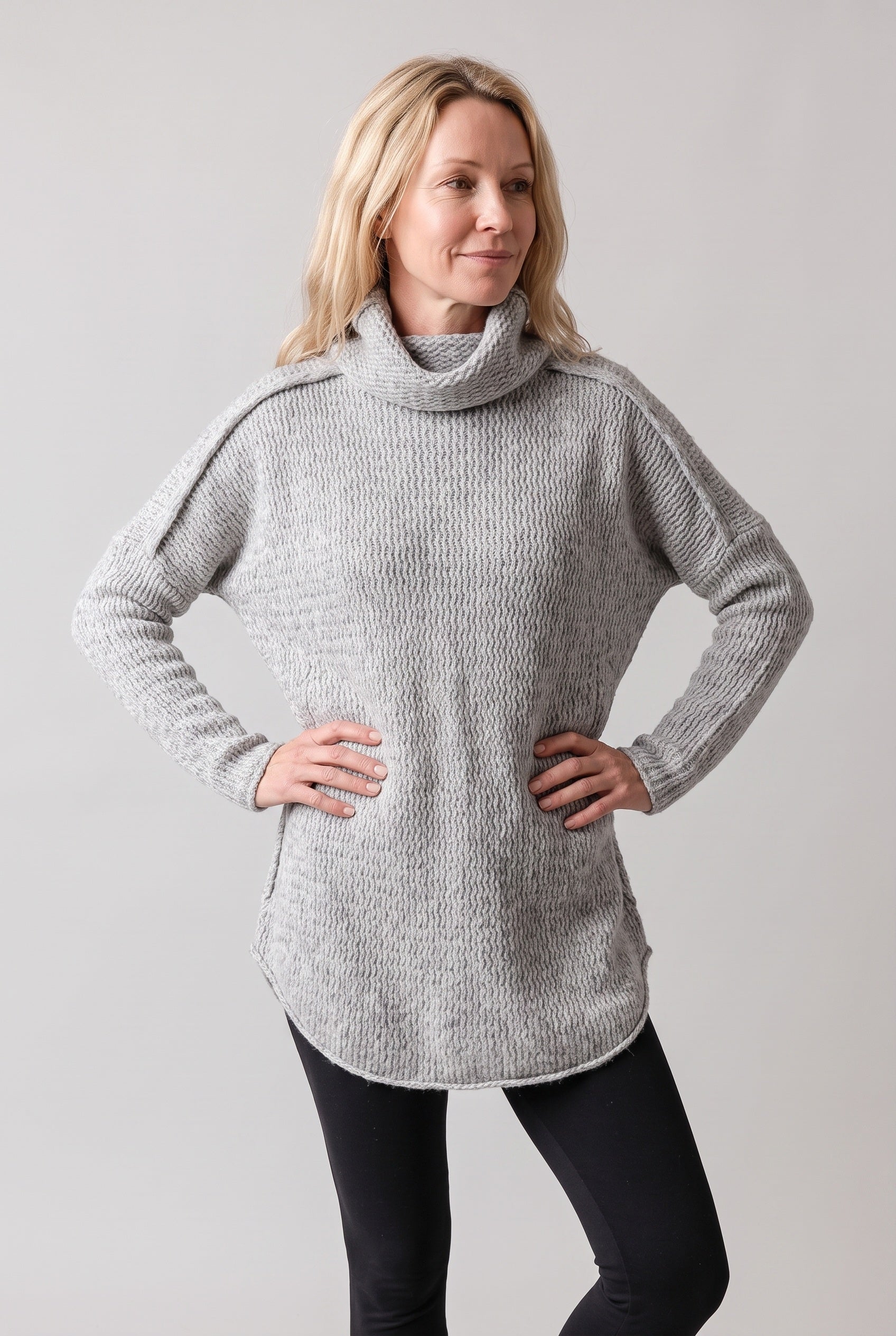Pull Femme | Long Col Cheminée Maille Côtelée Ourlet Arrondi - 4