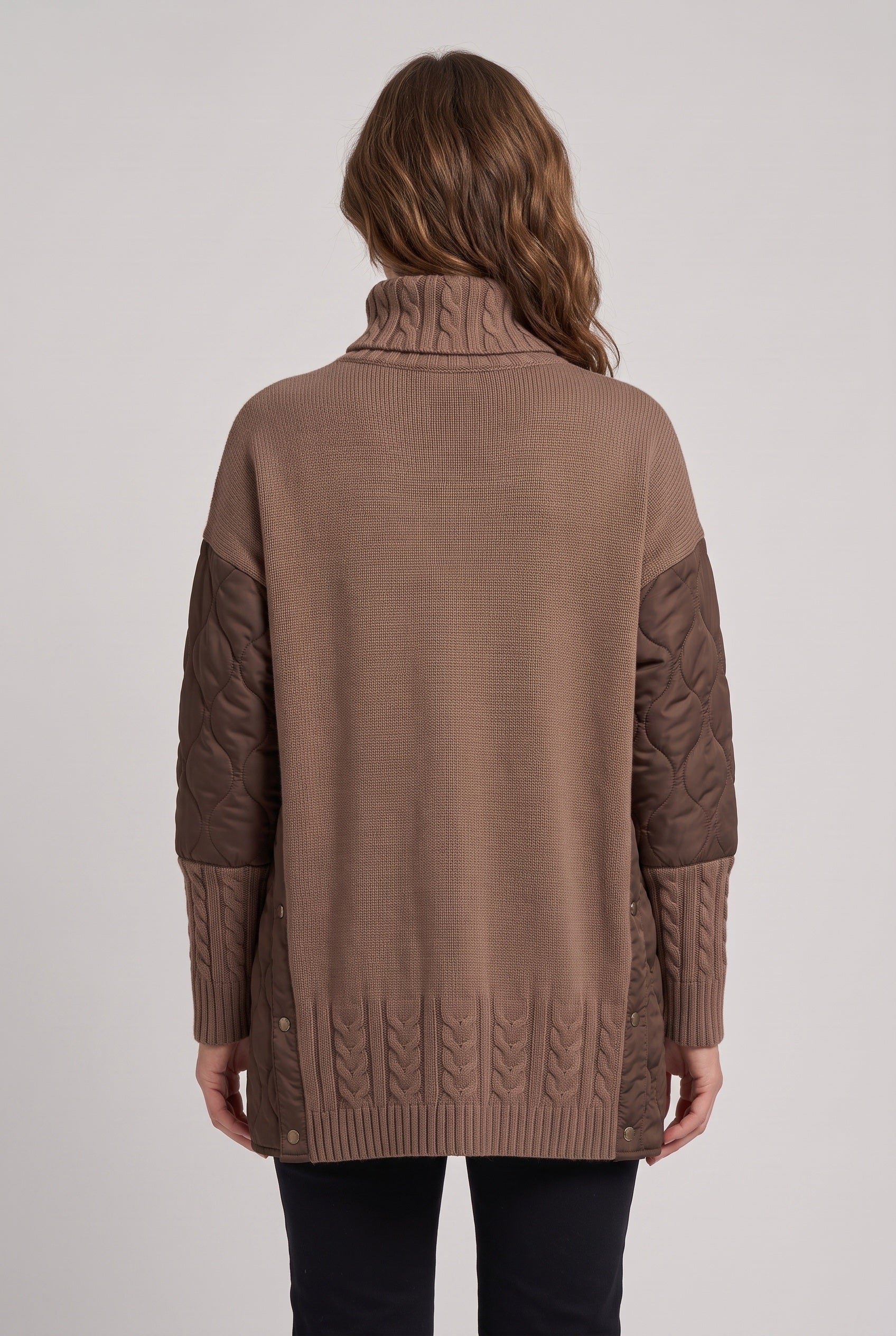 Pull Femme | Long Col Roulé Empiècements Matelassés - 2